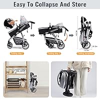Vista 7 de Cochecito de bebé, asiento reversible 2 en 1 para niños pequeños con modo cesta, cochecito infantil plegable con toldo, freno de un botón, mango Gris