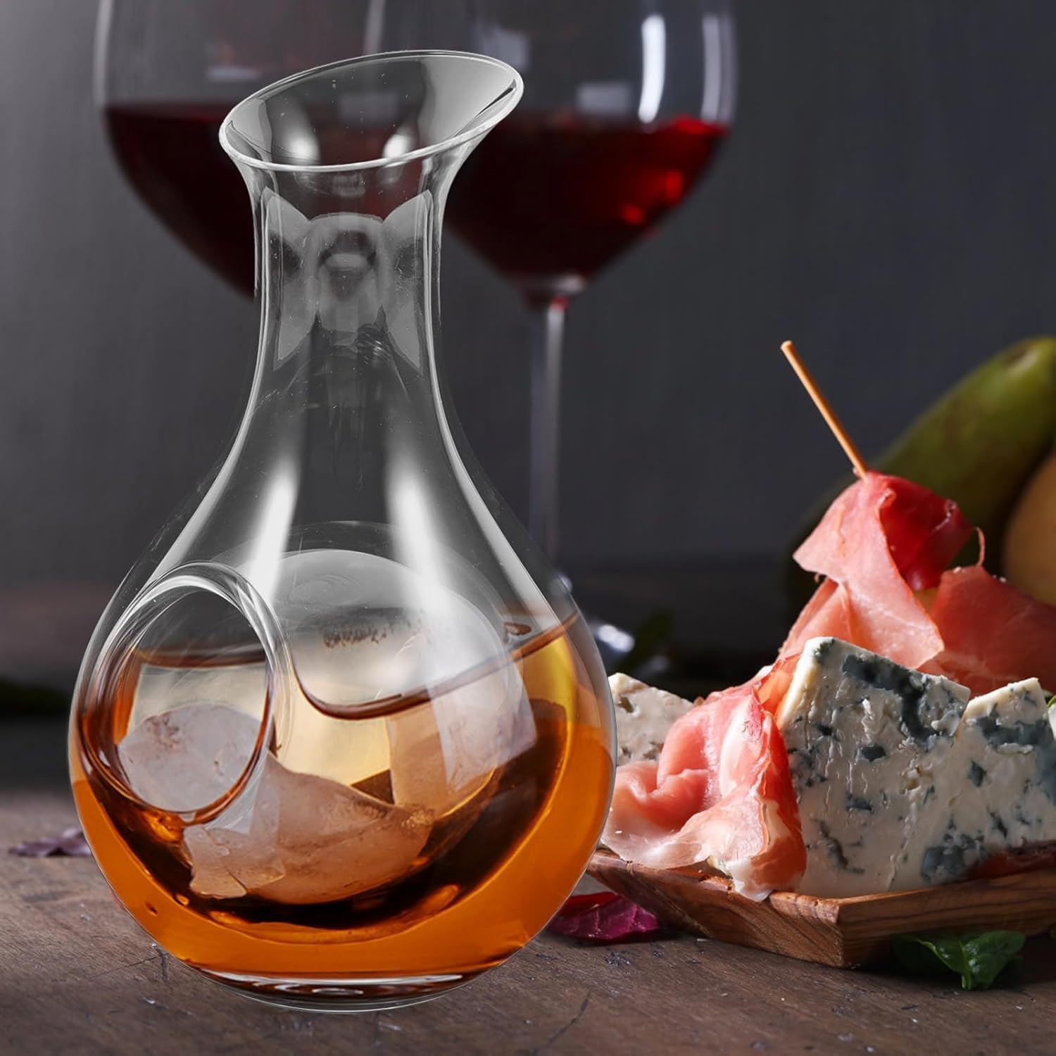 Japanese Style Crystal Cold Sake Decanter with Ice Pocket, for Chilled Sake, Whiskey, and Red Wine (385ML)
