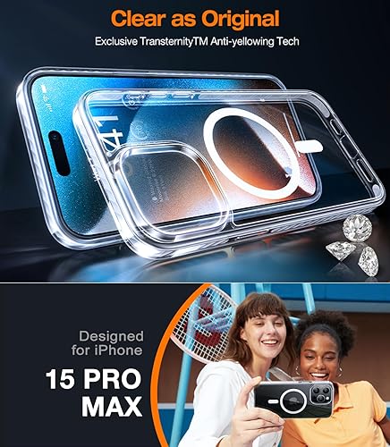 Miniatura 2 de TORRAS Funda transparente para iPhone 15 Pro Max compatible con MagSafe protección de grado militar resistente al amarilleamiento, parte trasera