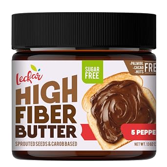 Leckar High Fiber Butter Keto Friendly, Sugar Free Supplement Carob Powder Superfood with Sprouted Seeds, Topping, Dessert for Healthy, Diet or Diabetic Treats 5 peppers sugar free