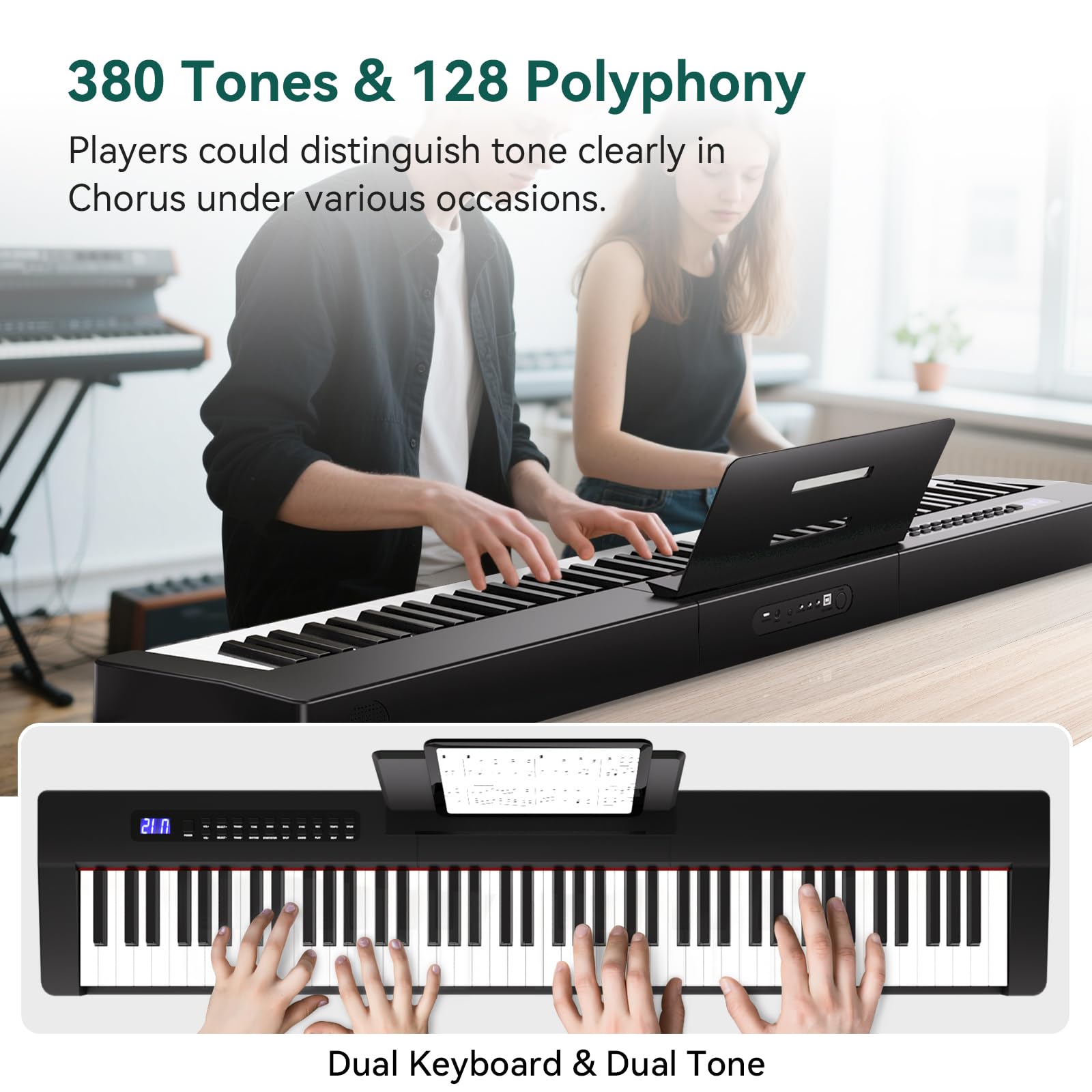 Rosen P21 Tastiera Semi-Pesata 88 Tasti Pianoforte Digitale per Principianti, Pianoforte Elettrico Portatile con Pedale di Sostegno e Alimentazione, Bianco