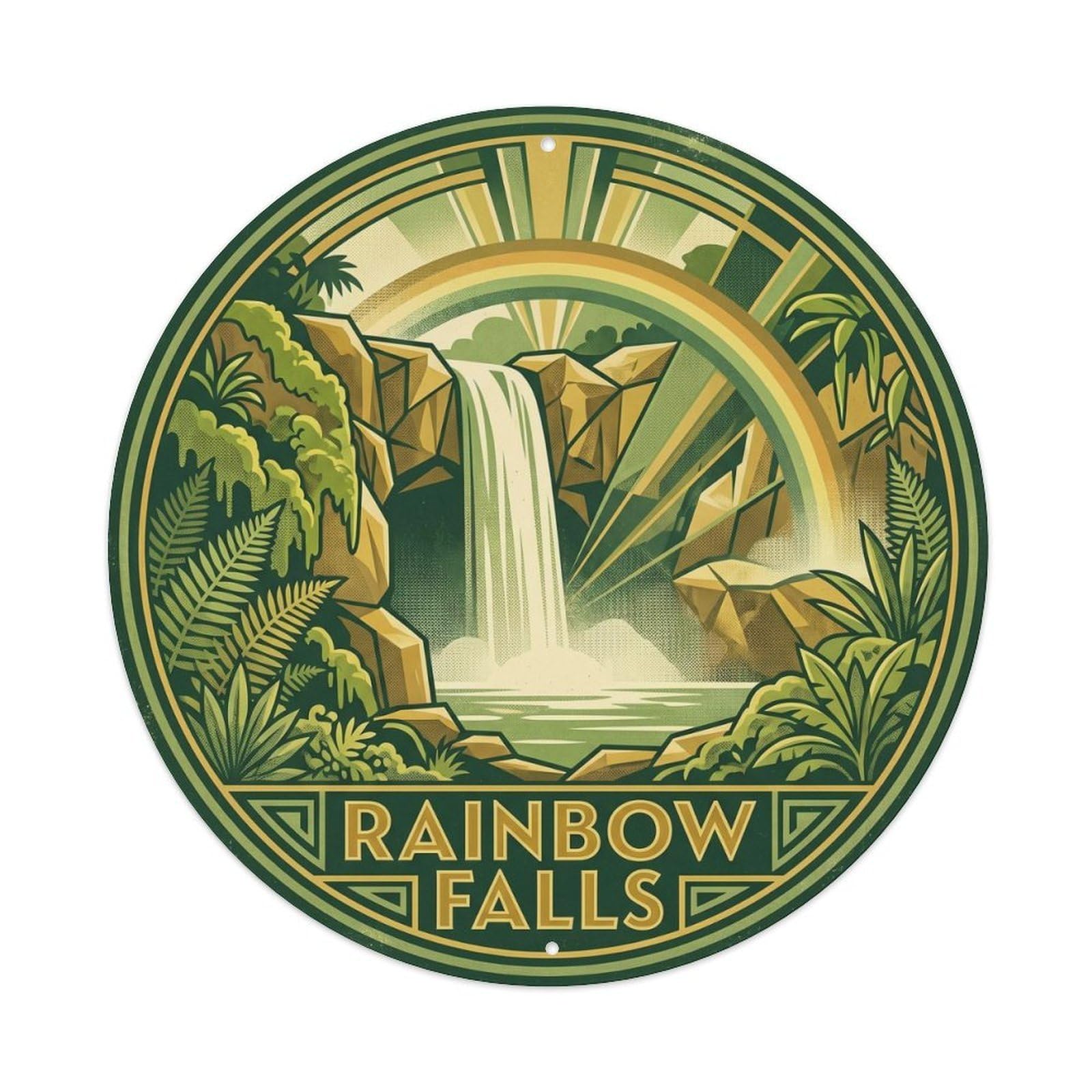 Rainbow Falls Hilo Hawaii Waterfall Journey Lush Valley Metal Tin Sign