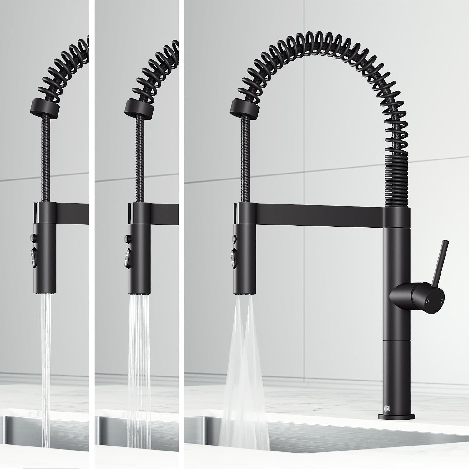 VIGO Edison Pro 20'' H Single Handle Pull Down Sprayer Kitchen Faucet in Matte Black-VG02052MB