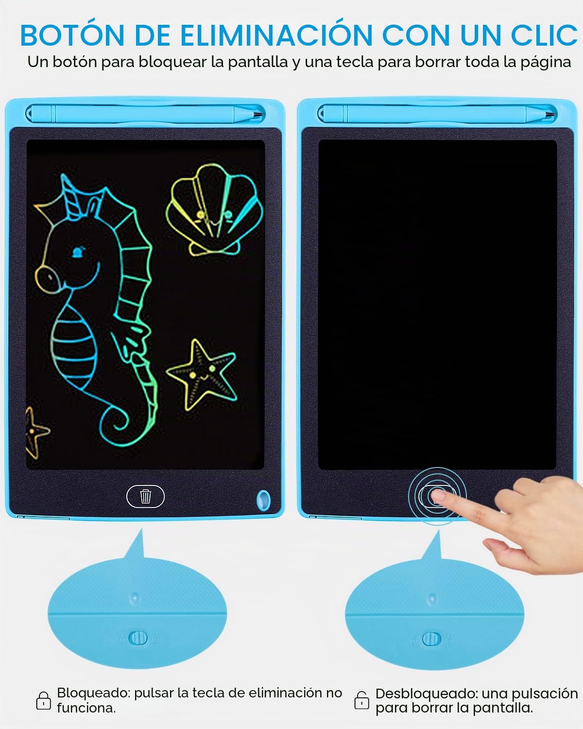 Tableta Gráfica LCD 8,5 Pulgadas con Lápiz de Escritura, Tablero de Dibujo Colorido Borrable Reutilizable para Niños 3+ Años
