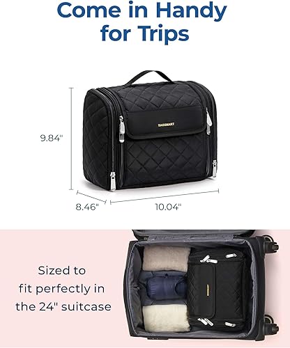 Miniatura 5 de BAGSMART Neceser de viaje, bolsa de maquillaje de gran capacidad, bolsas de cosméticos para mujeres con gancho para colgar, resistente al agua para
