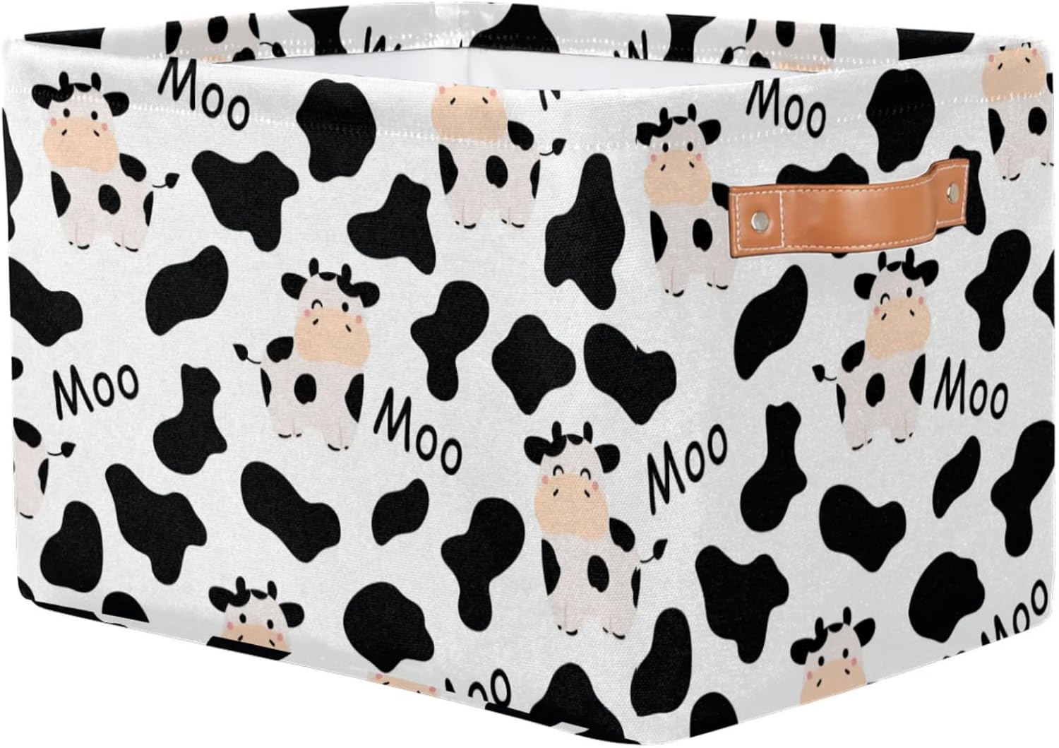 Rectangle Storage Baskets for Organizing - Foldable Storage Bin Cubes with Handles, Large Organizer Bins Boxes Toy Closet Shelf Nursery Laundry Basket, 1 Pcs(Cute Cow Print)