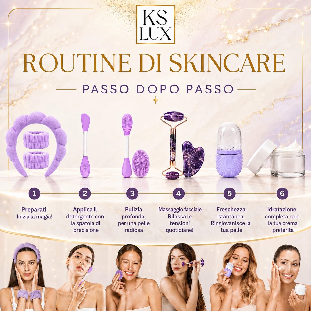 Kit skincare viso completo, set skin care coreana, kit skin care accessori, set skincare bambina, cofanetto regalo donna beauty, beauty routine bambina, kit bellezza regalo donna, massaggiatore viso