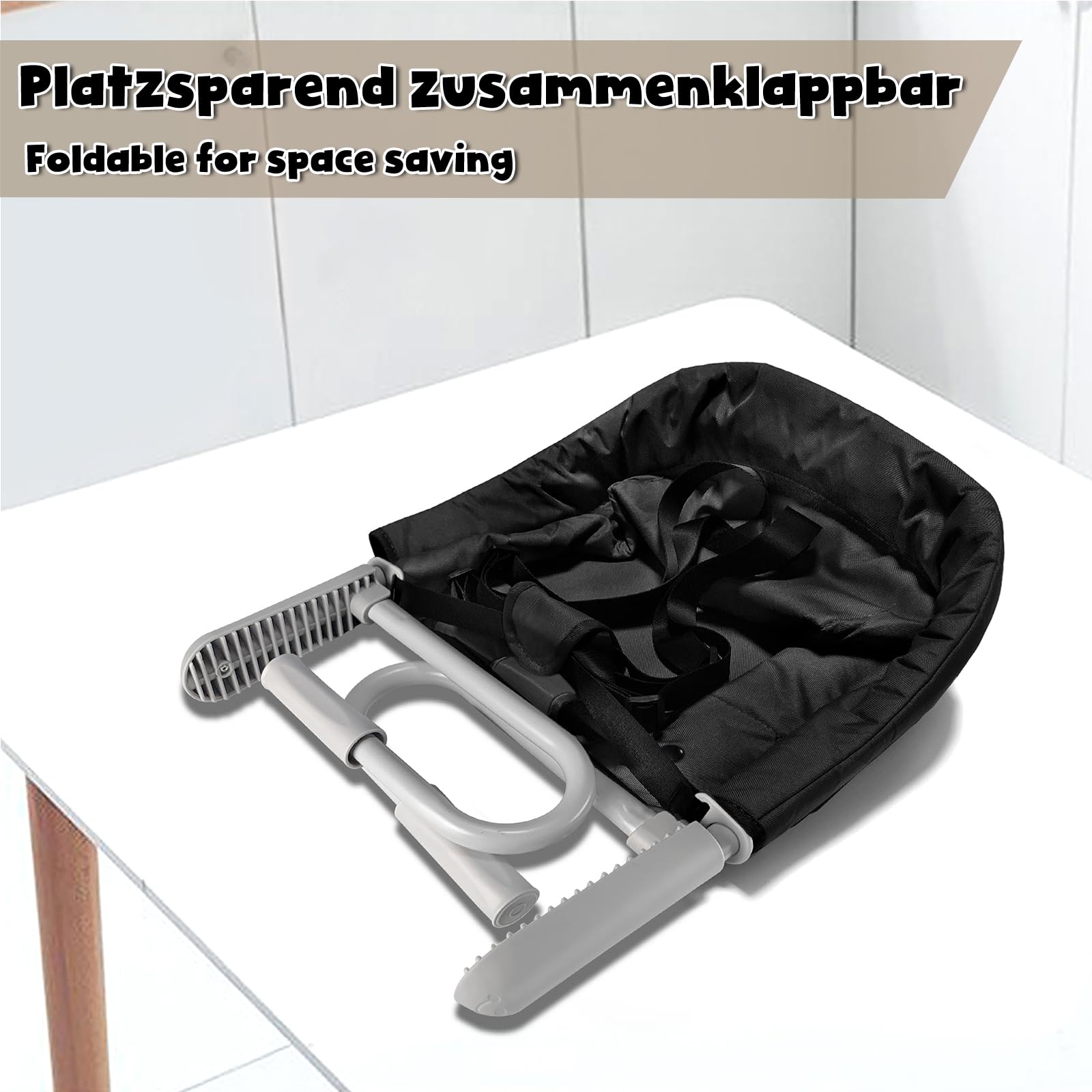 LARS360 Seggiolino da tavolo per bambini, pieghevole, rialzo per la casa e in viaggio, adatto per bambini dai 6 ai 36 mesi, peso inferiore a 15 kg, nero