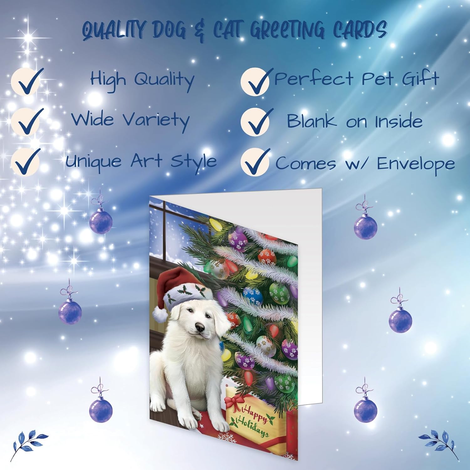 Christmas Tree and Presents Great Pyrenees Dog Greeting Cards - Adorable Pets Invitation Cards with Envelopes - Pet Artwork Christmas Greeting Cards GCD64406 (10 Greeting Cards)