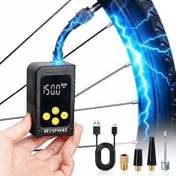 Mini Bike Tire Pump, Max 150 PSI, 25s Fast Inflate Bicycle Pump with Gauge, Electric Tire Inflator, Portable Air Pump with Presta & Schrader Valve for Mountain, City, Road, E-Bike, and Ball