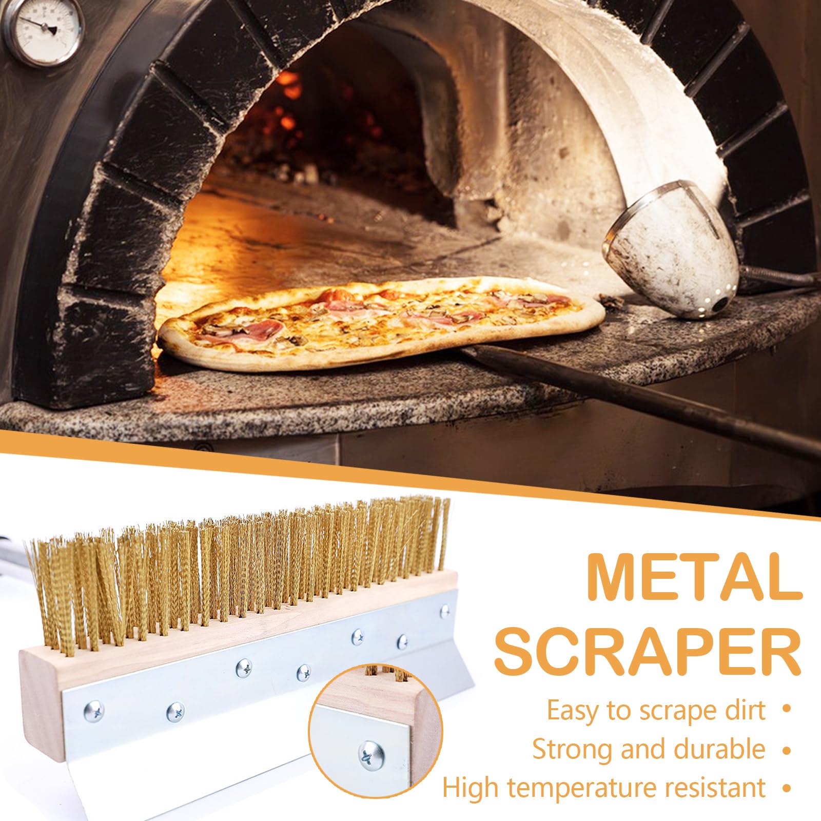 Spazzola Per Forno Per Pizza, 160cm Spazzola Per Forno Per Pizza Con 2 Raschietti Strumento Per La Pulizia Della Pietra Per Pizza In Ottone Accessori Per Forno Per Pizza