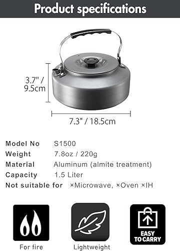 Miniatura 6 de CAMPINGMOON - Cafetera ultraligera portátil de 1,5 litros para acampar S1500