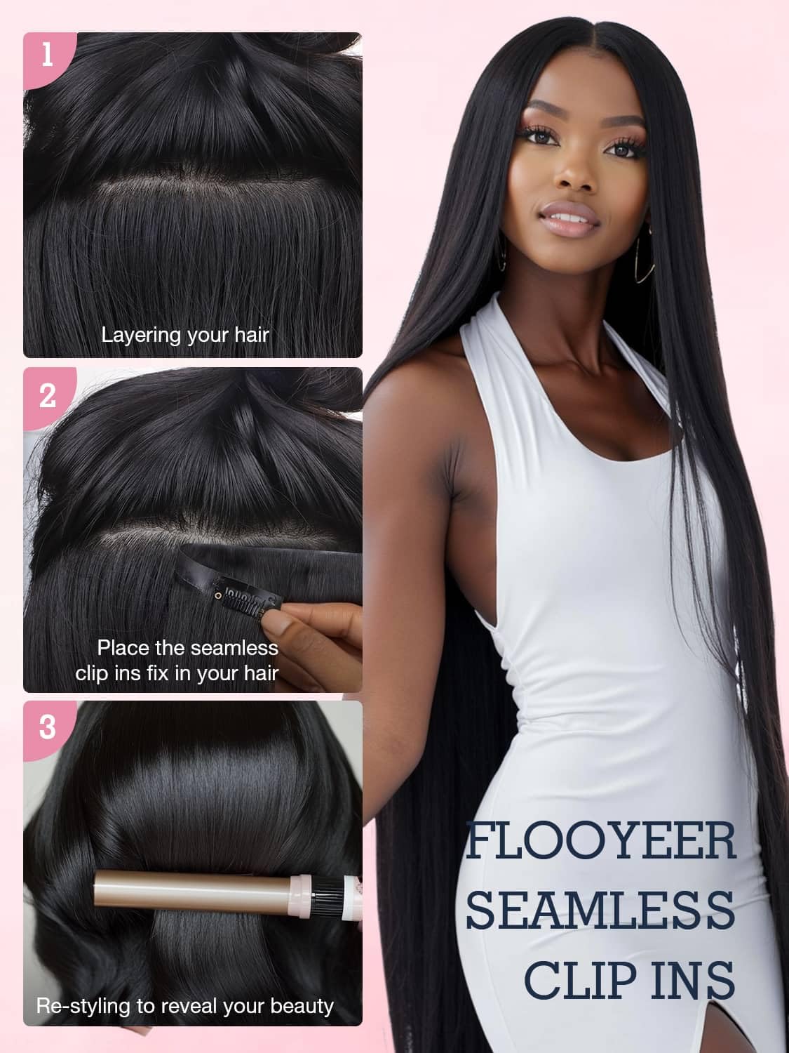 Amazon.com : Flooyeer Seamless Clip in Hair Extensions Real  display picture 2