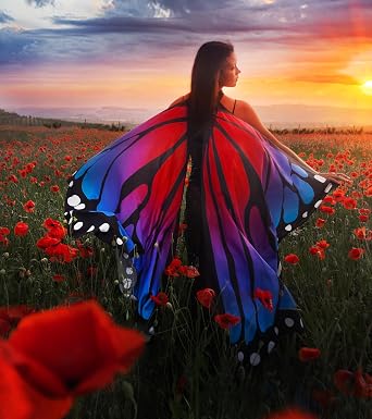 Butterfly Wings Double Side Print Costume Adult Halloween Butterfly Cape Costume Women Party