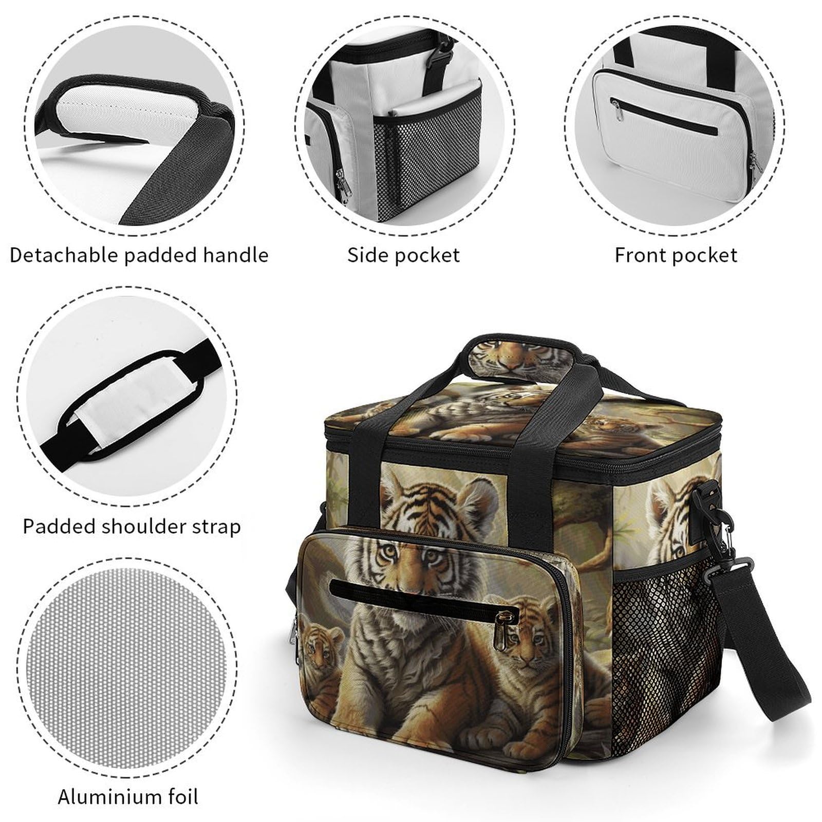 Jungle Tigers, borsa termica con stampa di grande capacità, a prova di perdite, per picnic, viaggi e avventure all'aria aperta