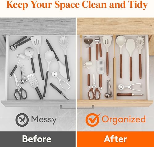 Miniatura 8 de Lifewit Paquete de 6 separadores de cajones de bambú de 2.4 pulgadas de alto, organizadores de cajones ajustables de 12 a 17 pulgadas para ropa,