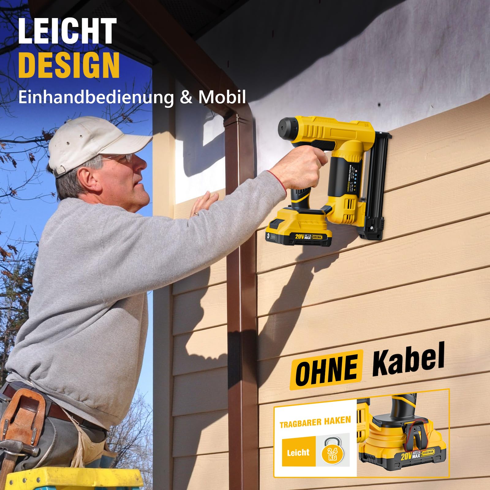 Alloyman 20V MAX Akku Nagler Nagelpistole und Tacker, 18 Gauge 2 in 1 Elektrotacker, mit 2,0Ah Akku und Ladegerät, 1000 Nägel und 500 Heftklammern enthalten, für Heimwerker und Holzarbeiten