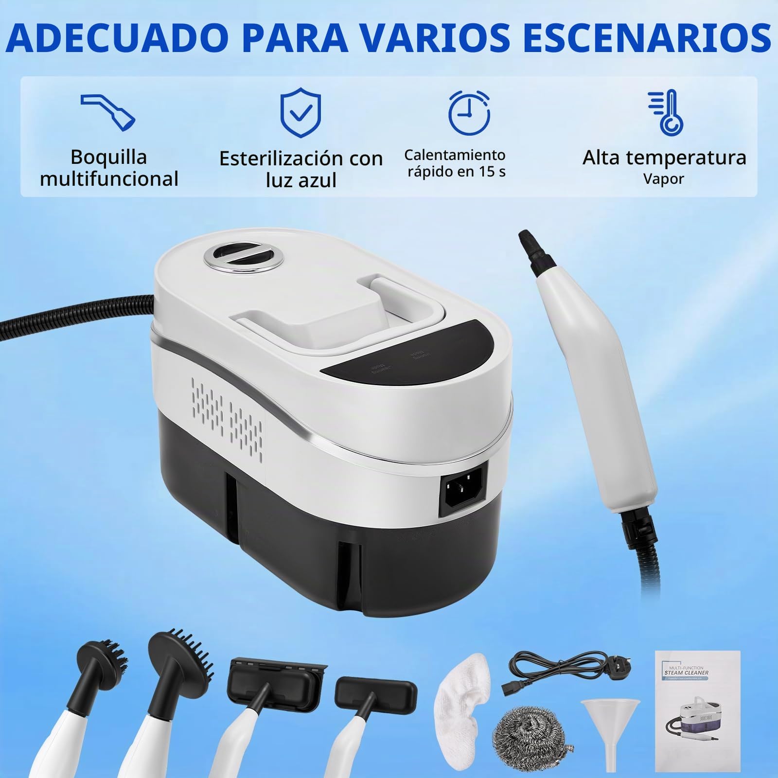 Limpiador a Vapor con 8 Cabezales, 4.5BAR 1200ml 105-120℃ Vaporeta Limpieza Hogar Potente, Portátil Máquina de Limpieza a Vapor Presurizada de Alta Temperatu para Cocina, Baño, Coches