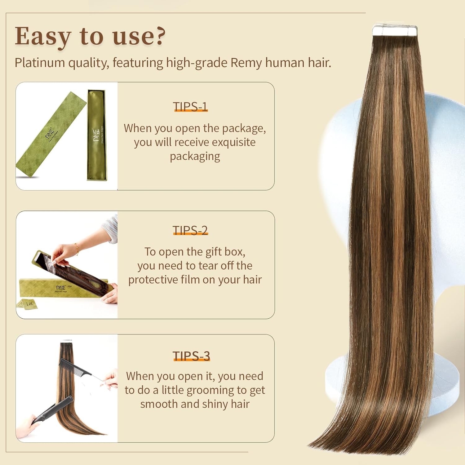 DNE Tape in Hair Extensions Real Human Hair 14 inches 20Pcs/40g/Pack Seamless Dark Brown to Chestnut Brown#T2-P2/6 Straight Invisible Double Sided Tape in Hair Extensions for Women/Girls