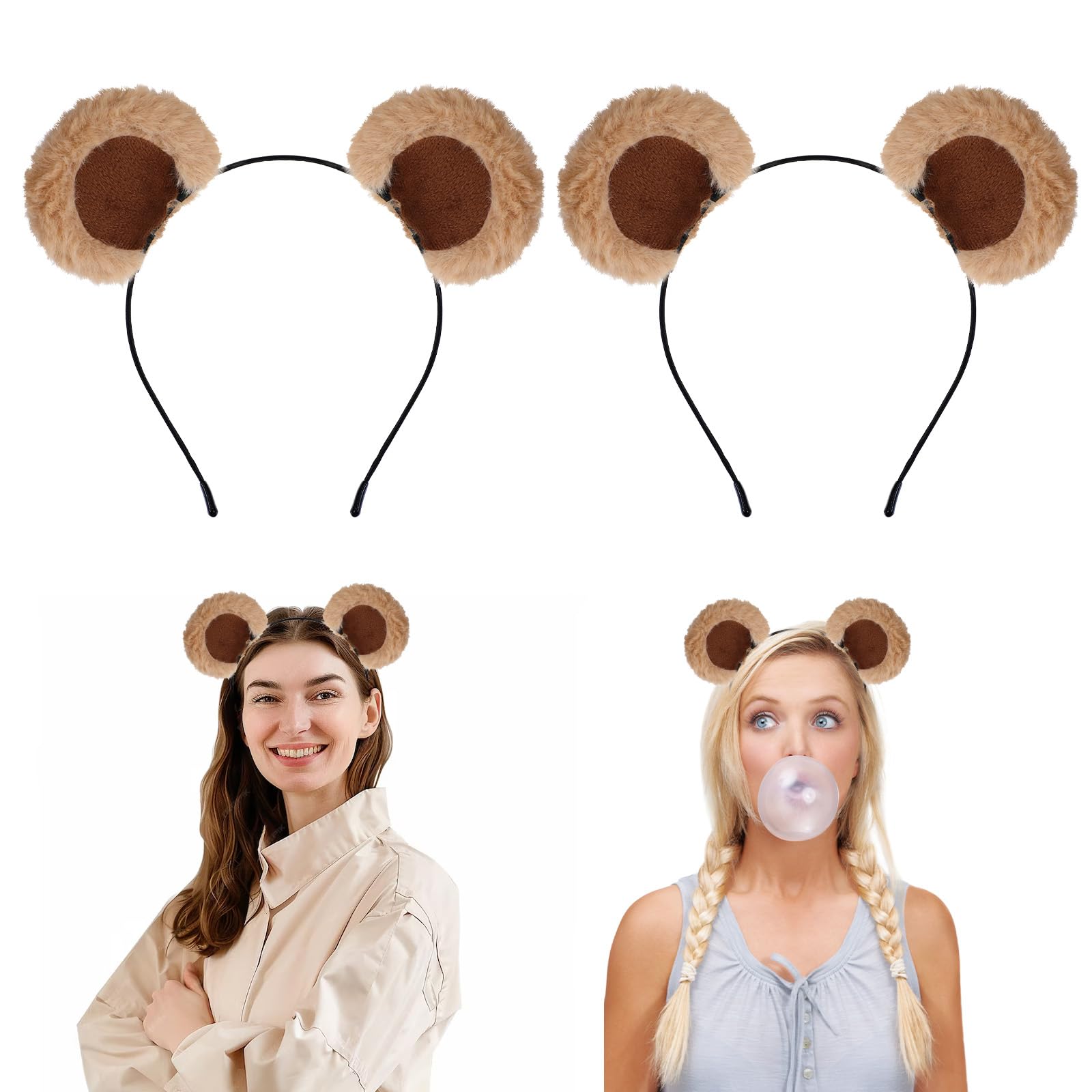 Brown Bear Ears Cute Bear Costume Adult for Halloween Festival Cosplay Party Chipmunk Ears Bear Headband Movable Bear Ears Headband for Washing Face Women