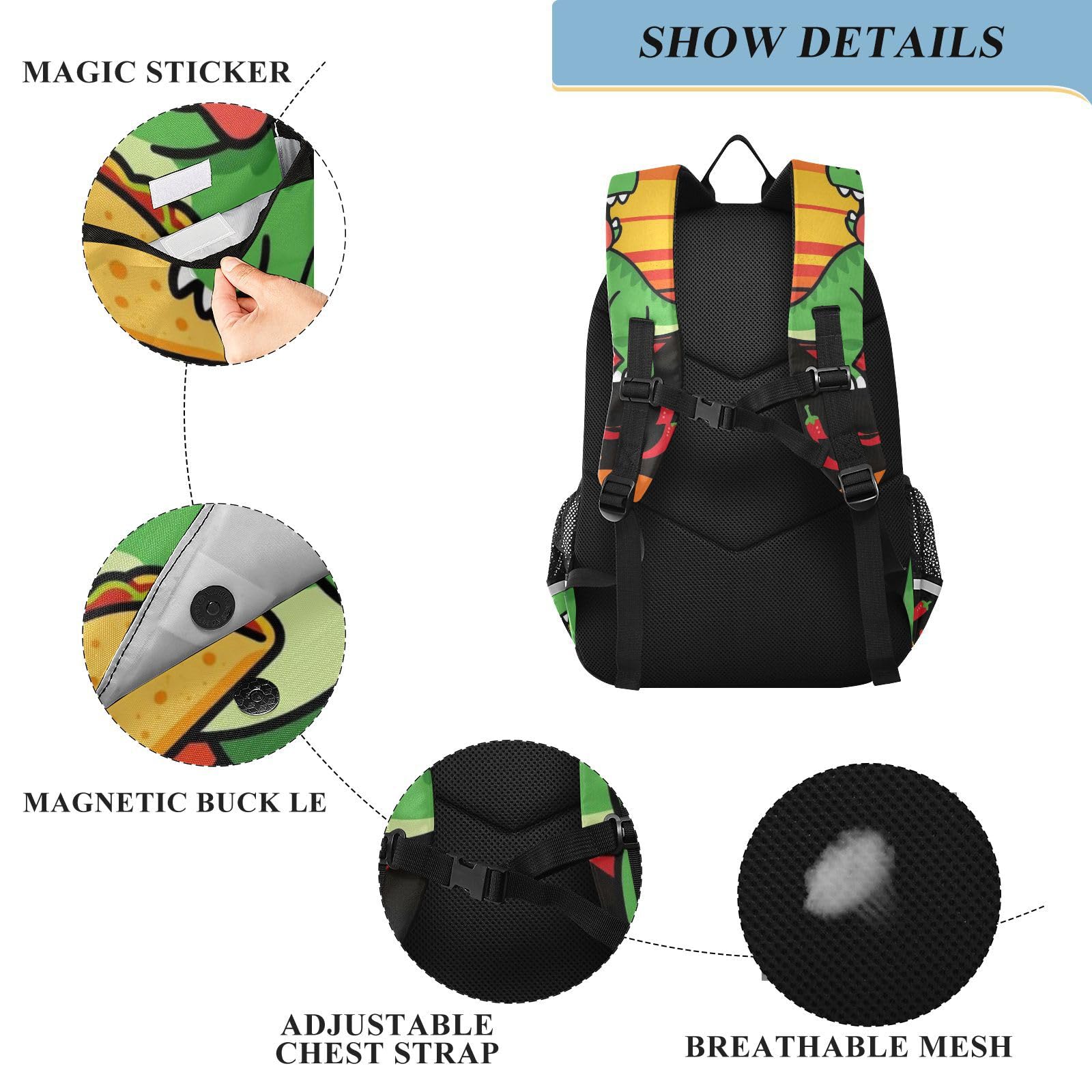 GuoChe Zaino per bambini con chiusura a scatto, motivo: rettile pastello