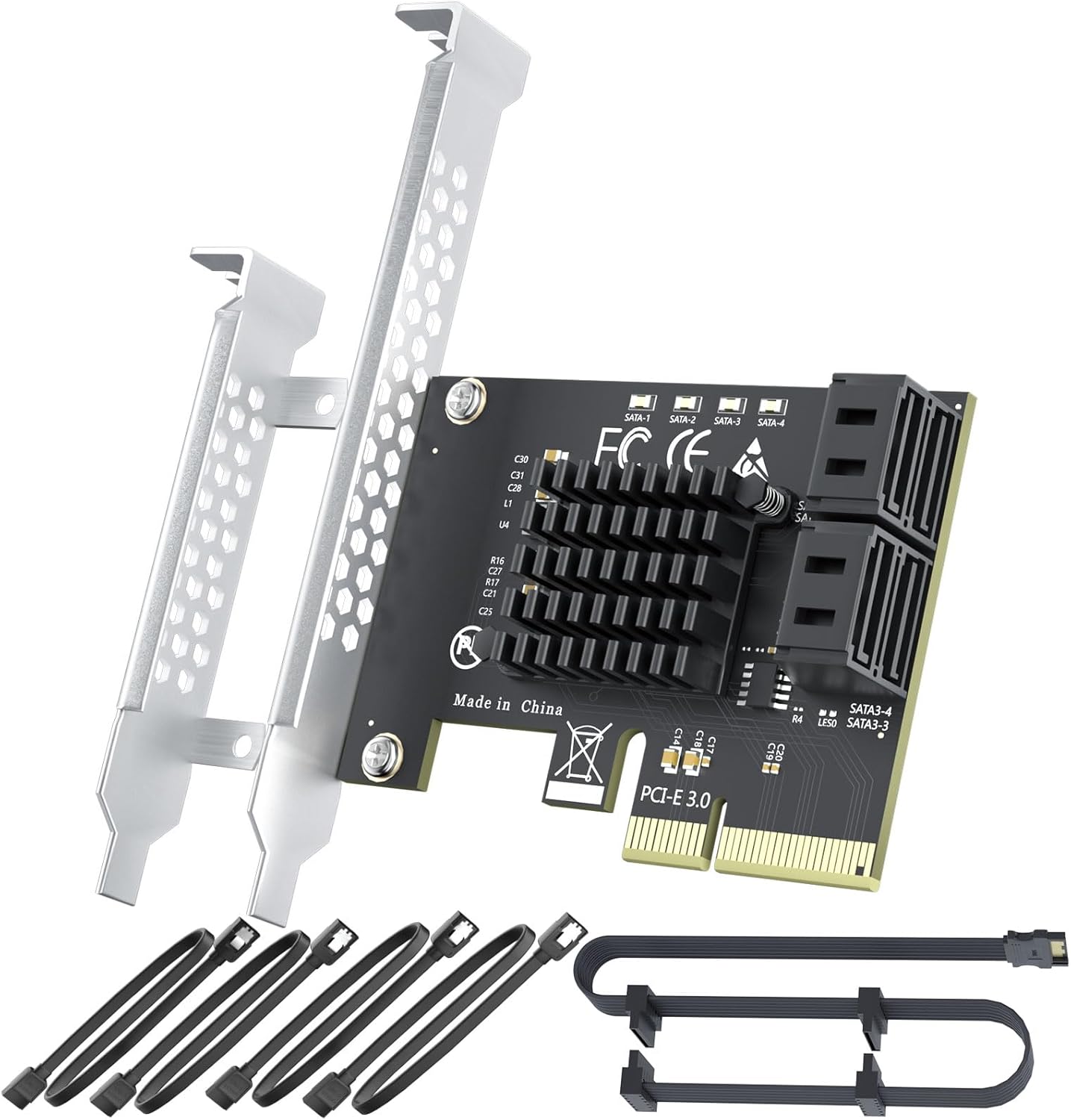 4-Port SATA Expansion Card, PCIe 3.0 x4 to 6Gbps SATA Card, Supports OS Boot,Compatible with Windows/Mac/Linux/NAS (Includes 4 Sata Cables and Power Cables)