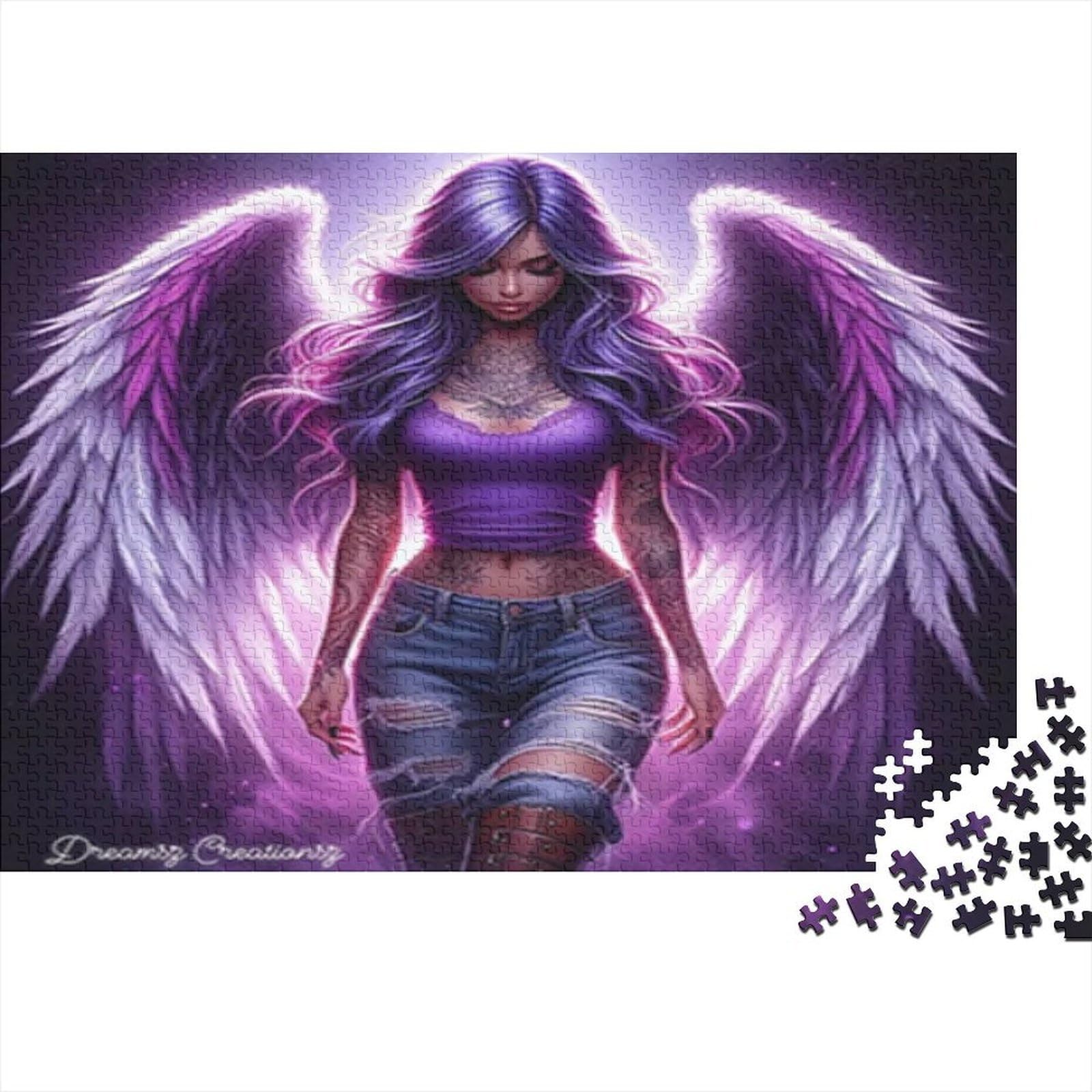 Purple Angel Female Figure 1000 Piece Jigsaw Puzzle Jigsaw Puzzle for Adults Night View Relax Focus Home Gift 52x38cm/1000pcs