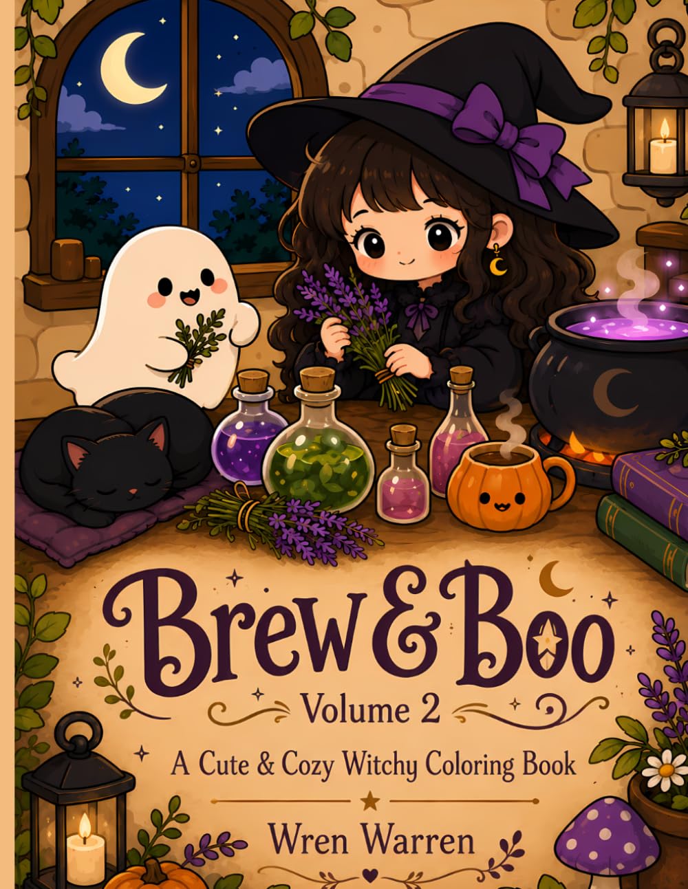 Brew & Boo Volume 2: A Cute & Cozy Witchy Coloring Book — 50 All-New Bold & Easy Designs of Witches, Black Cats, Potions & Spooky Cozy Scenes for Adults & Teens | Relaxing Stress Relief