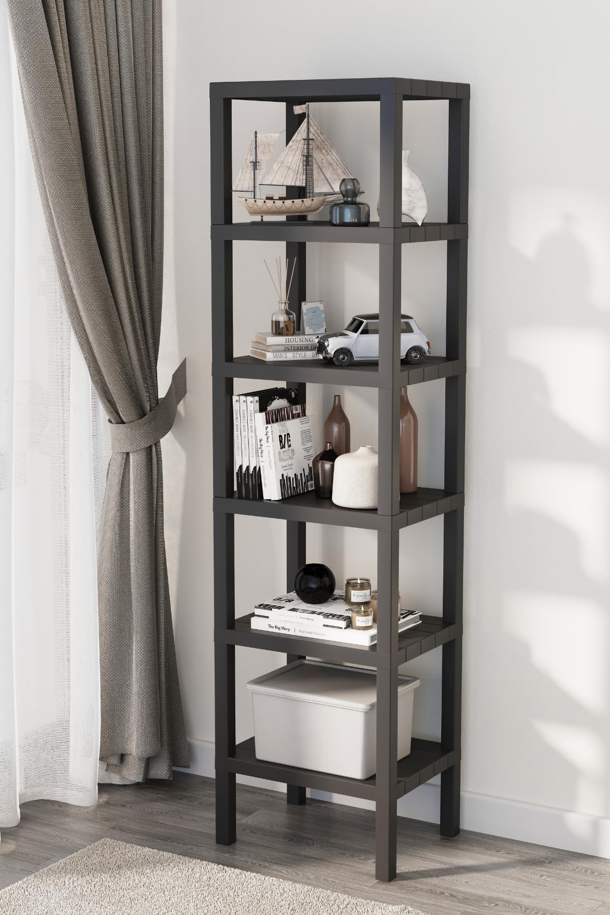 Mithra Life 6 Katlı Siyah Plastik Banyo Mutfak Rafı MIT1045