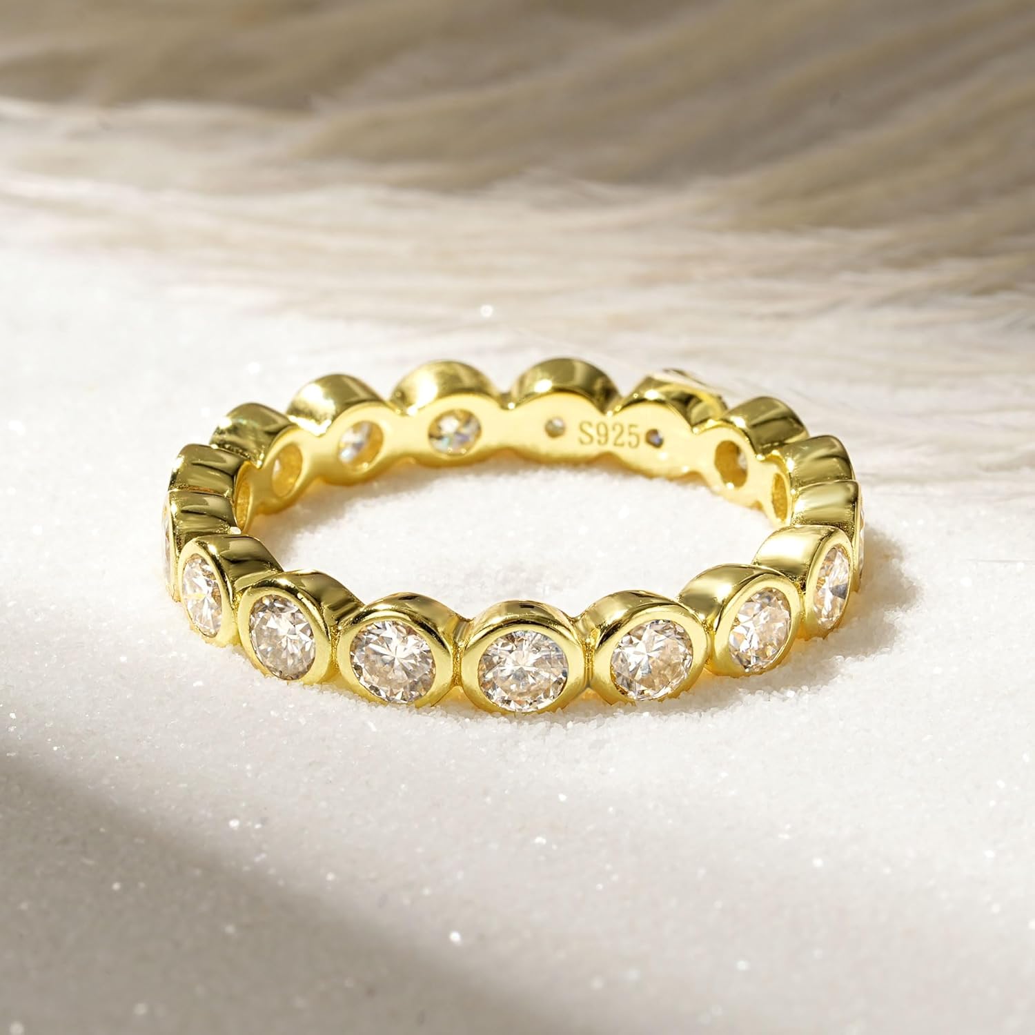 3mm Full Moissanite Eternity Ring, 1.6cttw D Color 925 Sterling Silver Bezel Setting Stackable Wedding Band Anniversary Ring for Women Jewelry Gifts