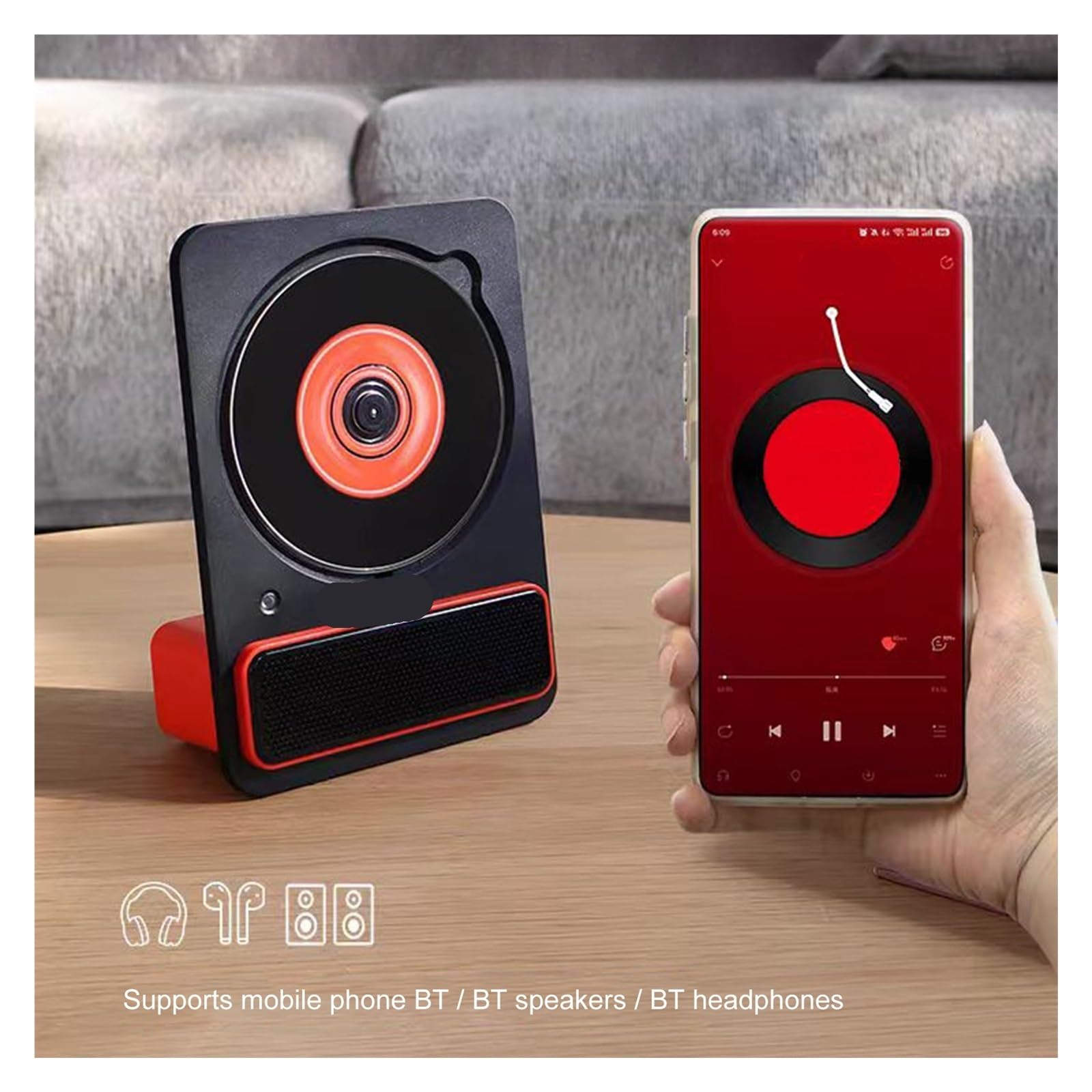 Reproductor de DVD, Reproductor de CD Escritorio portátil Vertical - Discos álbum música Bluetooth for el hogar con Salida 3,5 mm(Bianco)