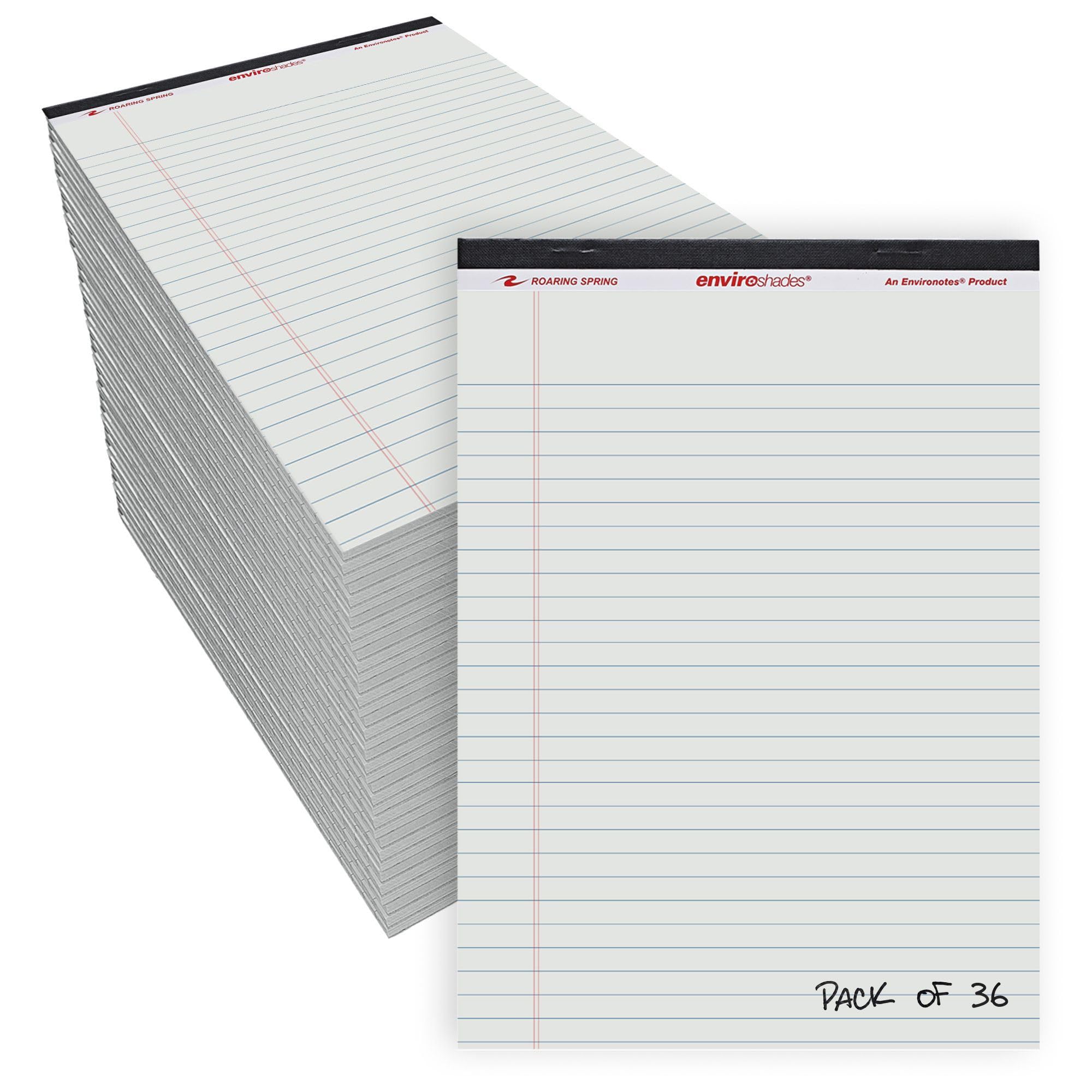 ROARING SPRING Enviroshades Szare podkładki prawne, 36 sztuk, kolorowe notatniki z recyklingu, 21,6 cm x 28 cm, 50 arkuszy, papier perforowany, wyprodukowano w USA, notatnik do szkoły i biura