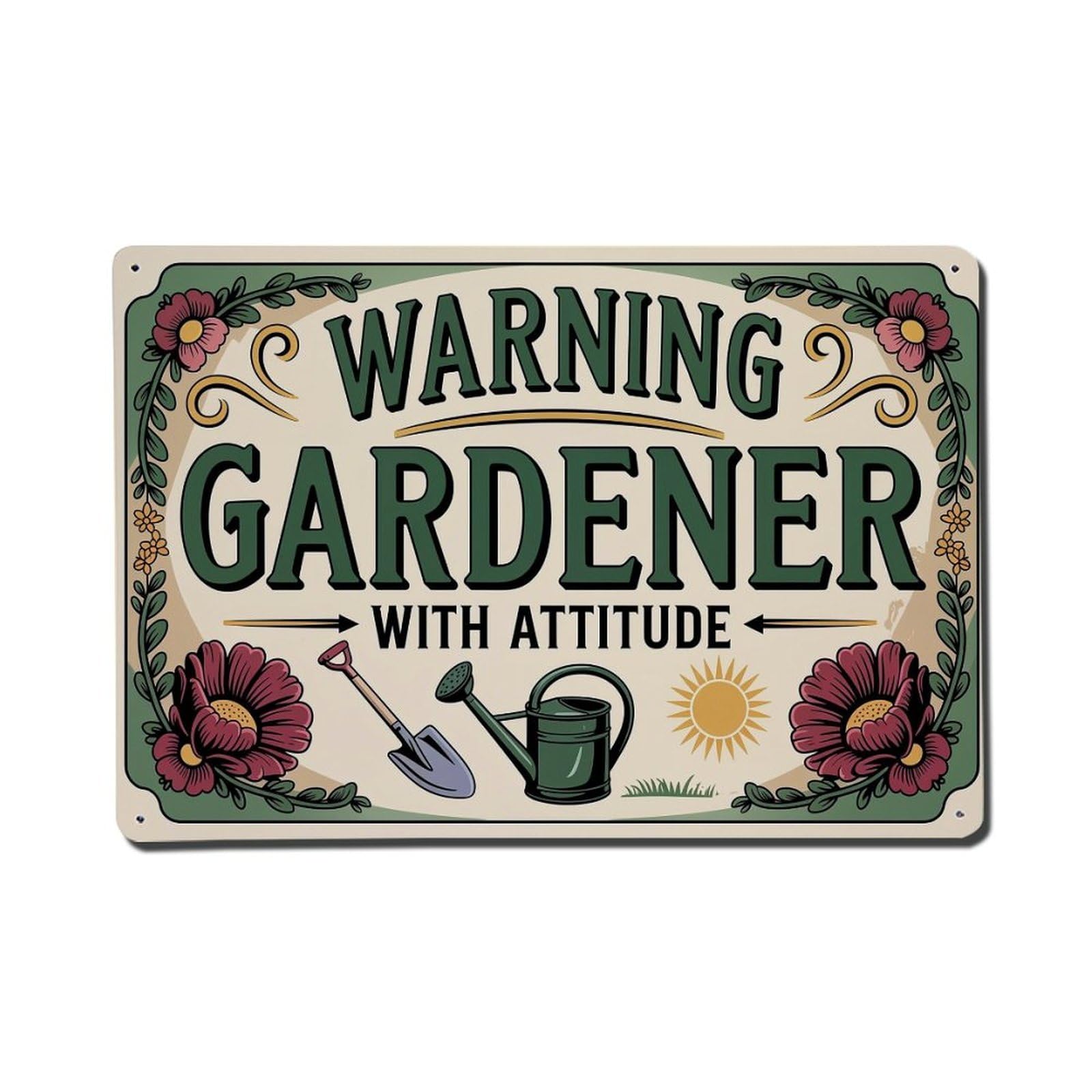 Jdfenggu Vintage Warning Gardener With Attitude Sign Retro Metal Tin Sign, Metal Poster For Bar, Home, Man Cave, Kitchen, Laundry Room Art Decor 8X12 Inch