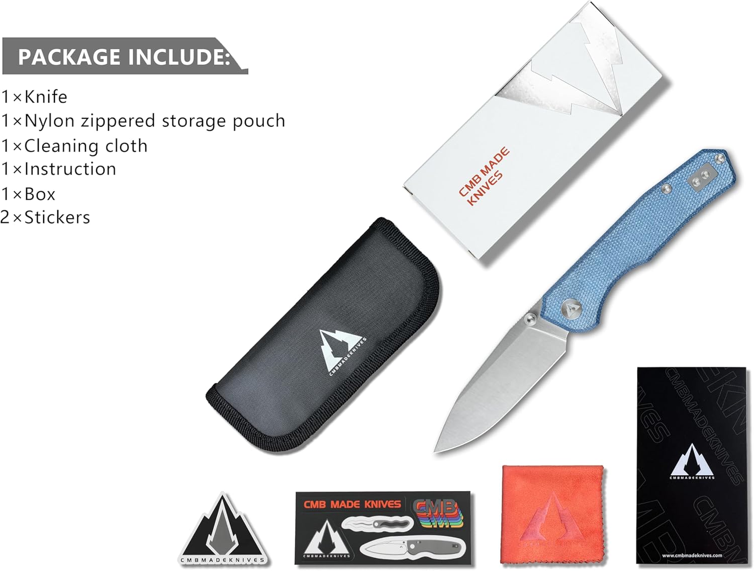 CMBMADEKNIVES CMB Explorer EDC Folding Knife 14C28N Steel Blade Micarta Handle Crossbar Lock Pocket Clip Camping Hiking Outdoor Everyday Carry Knife for Men CMB-18 (CMB-18D)
