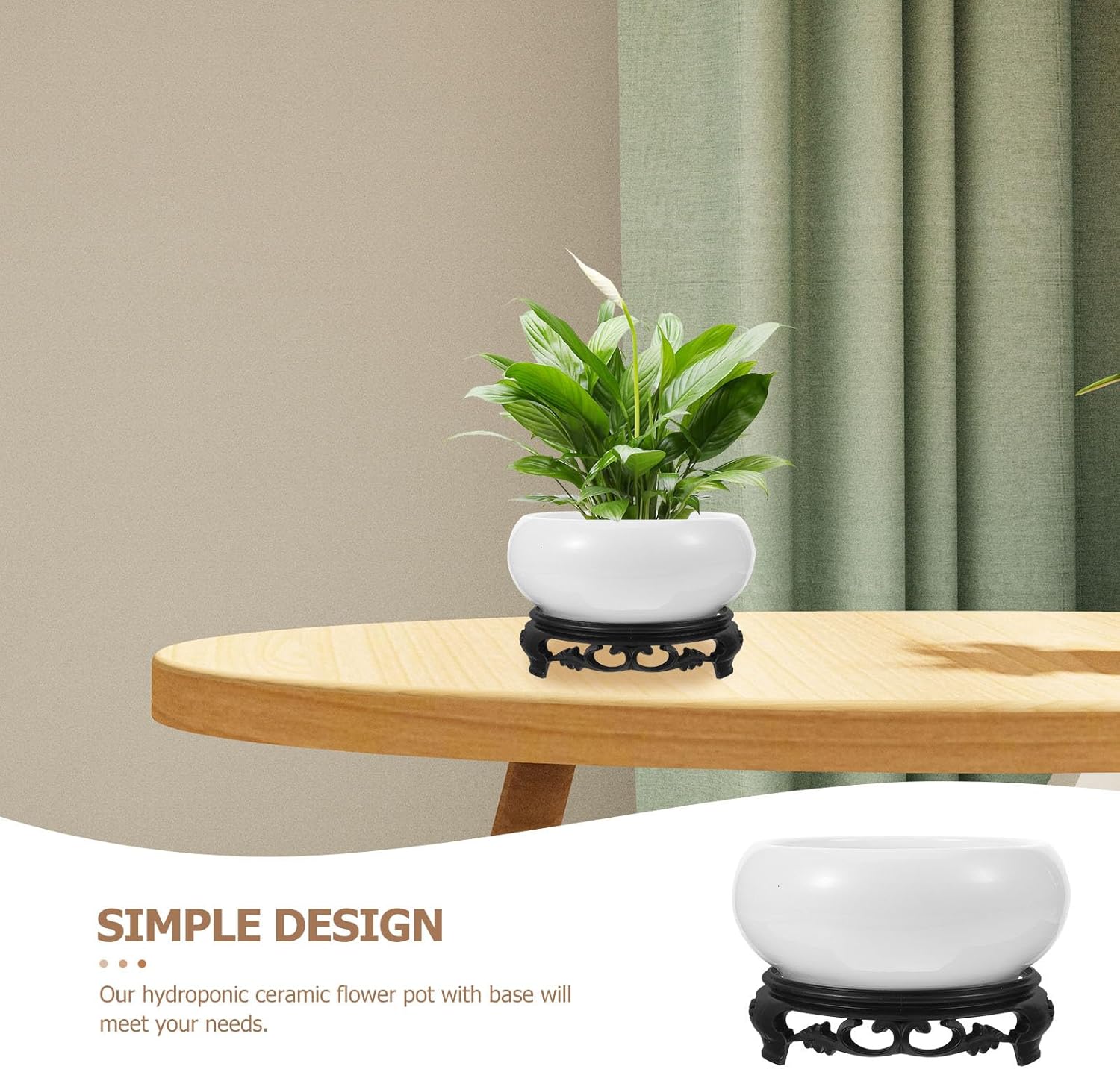 YARNOW Lotus Bowl Planter with Stand, 5.1 Inch Hydroponic Planter Bowl, Ceramic Water Lily Pot for Home Garden Office Decor