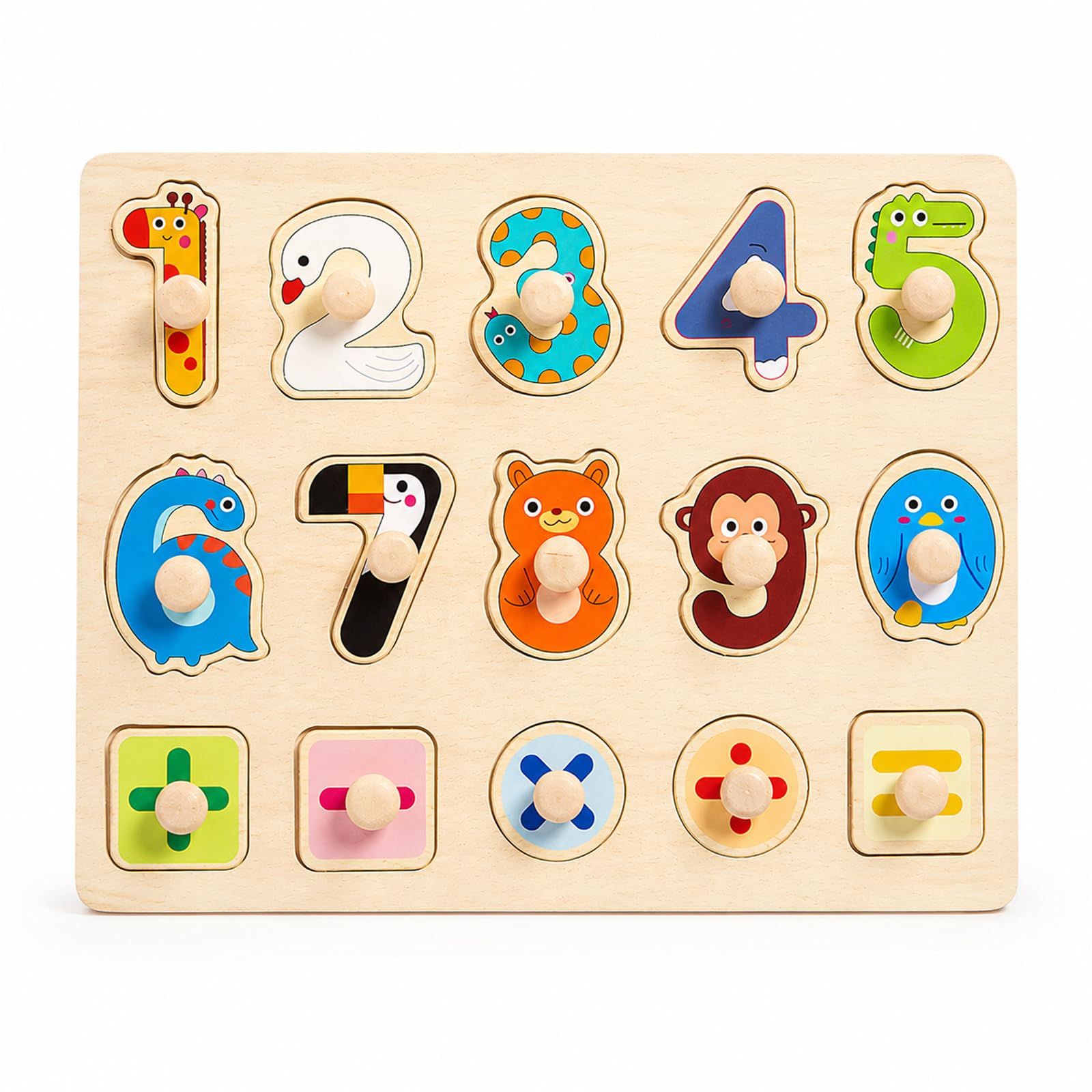 Toddler Puzzles, Wooden Puzzles - Learn Numbers 1 to 10 with Matching Animals & Colours, Educational Toys for Children's Learning
