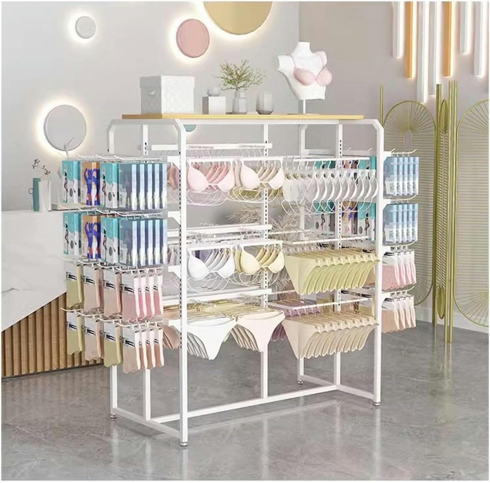 DETMOL Clothes racks, clothes shelves, lingerie display stands for clothing stores, boutiques, retail, lingerie, garment racks, commercial storage shelves, socks, bras, panties, scarves, gloves, or
