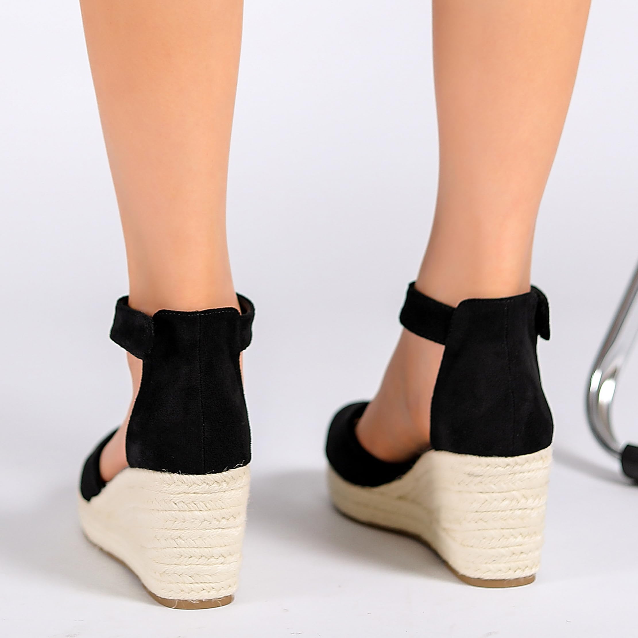 Espadrille Compensées Femme Bout Fermé Bride Cheville Sandals Plateforme