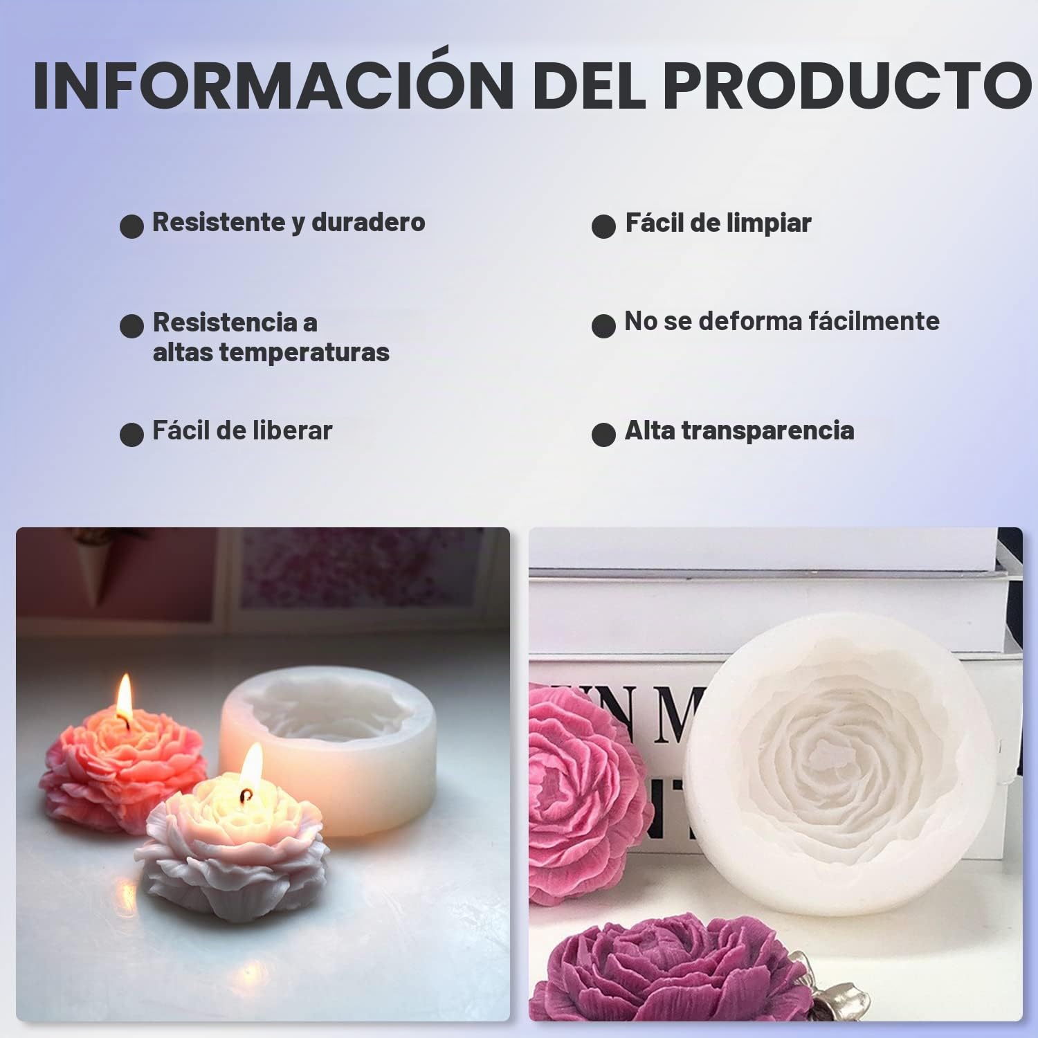 Molde de silicona para velas, peonía, flor de peonía, molde de vela 3D, molde de silicona para velas de calidad alimentaria para cera de soja, cera de abejas - hacer velas tú mismo