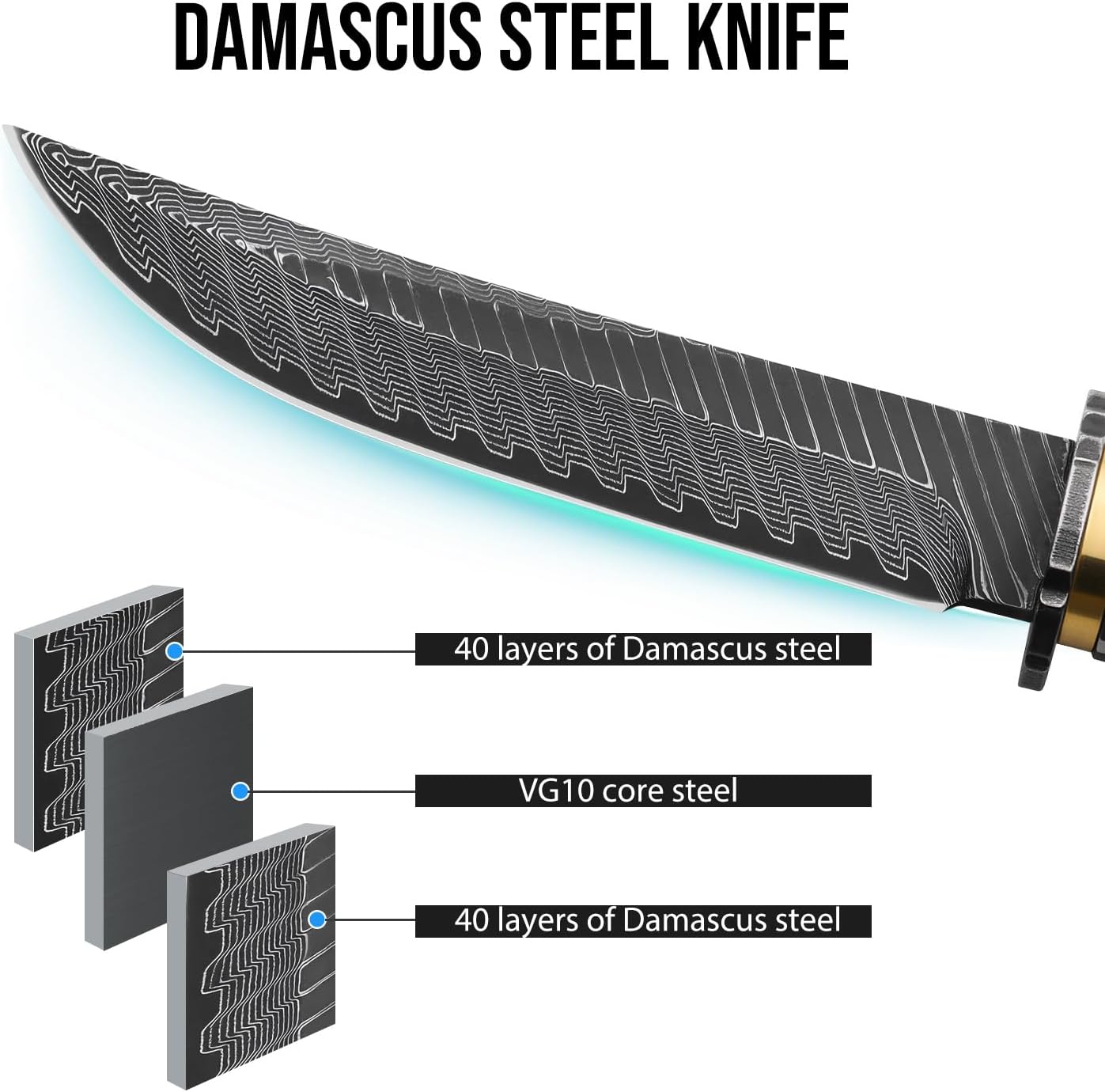 Damascus Steel Knife, 10.5" Hand Forged Blade with Ebony Wood Handle & Matching Sheath,Premium Bushcraft Craftsmanship, Gifts for Men Women