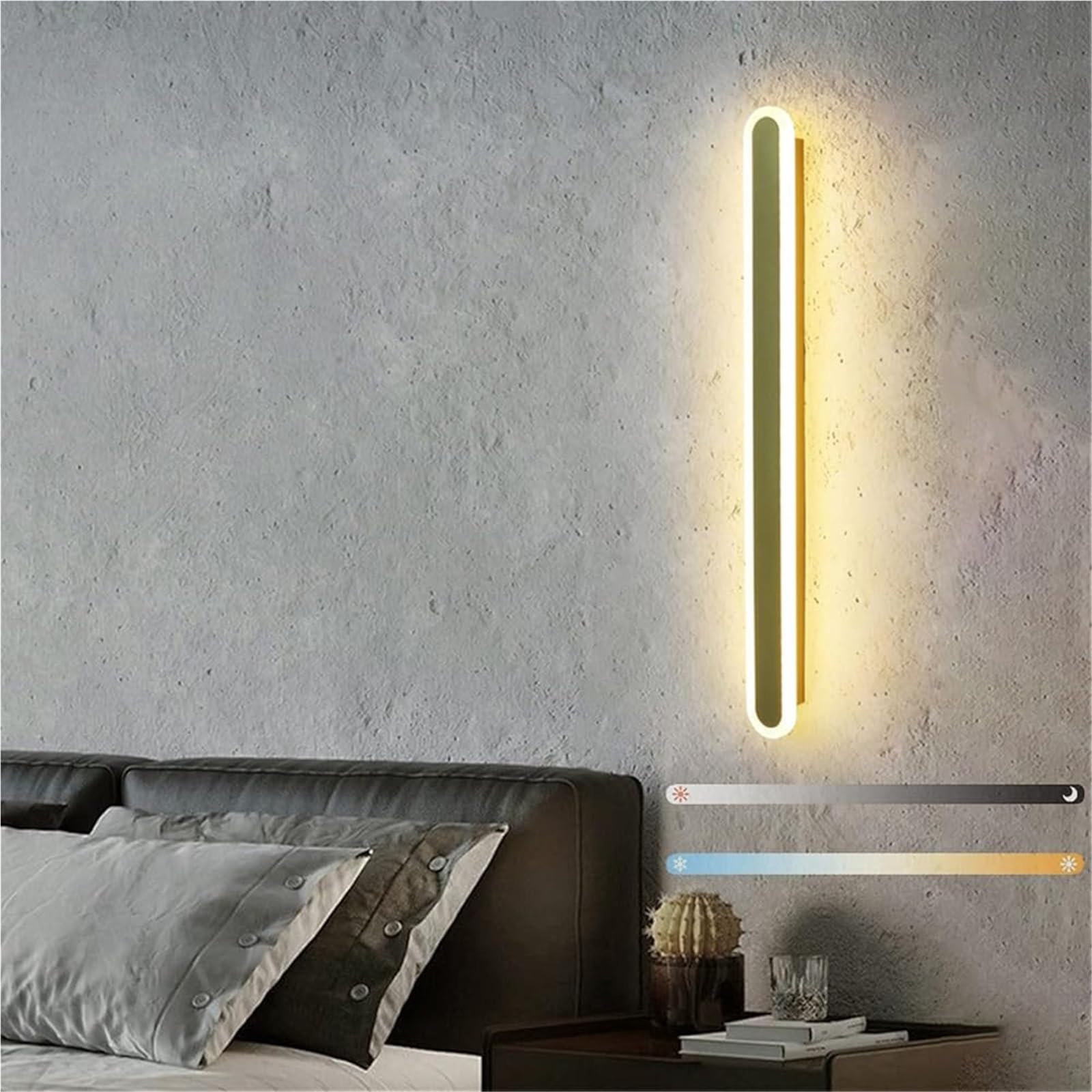 HCZKIUJY Dimmable LED Long Strip Wall Sconces, Adjustable Color Indoor Wall Lamp with Acrylic Aluminum Fixture for Bedroom Living Room Balcony Restaurant Hotel Corridor(Gold-120cm 58W)