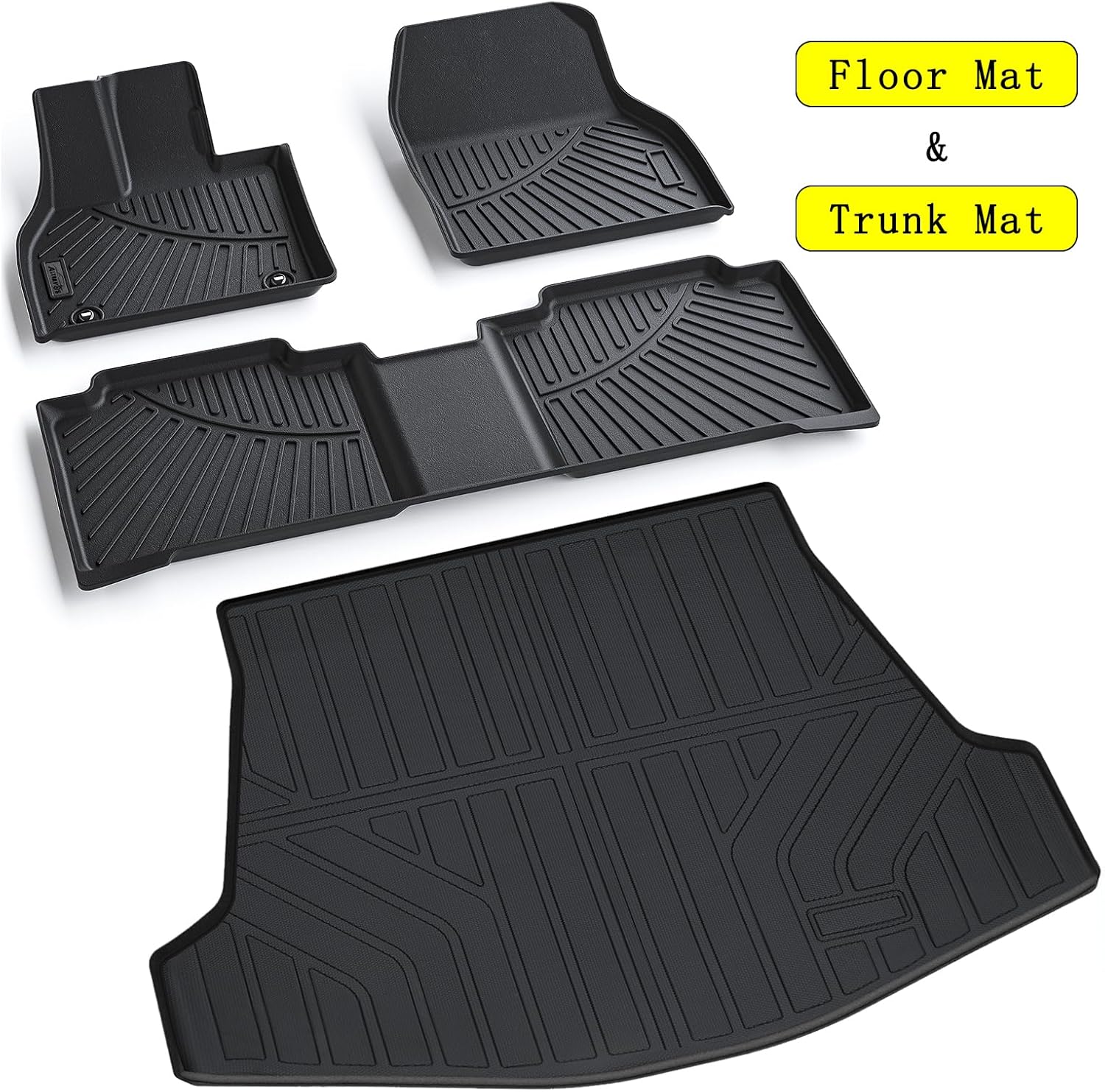Floor Mats & Trunk Mat for 2023 2024 2025 Toyota BZ4X / 2026 BZ 2 Rows Full Set with Cargo Liner TPE All Weather Protection Car Floor Liners Accessory
