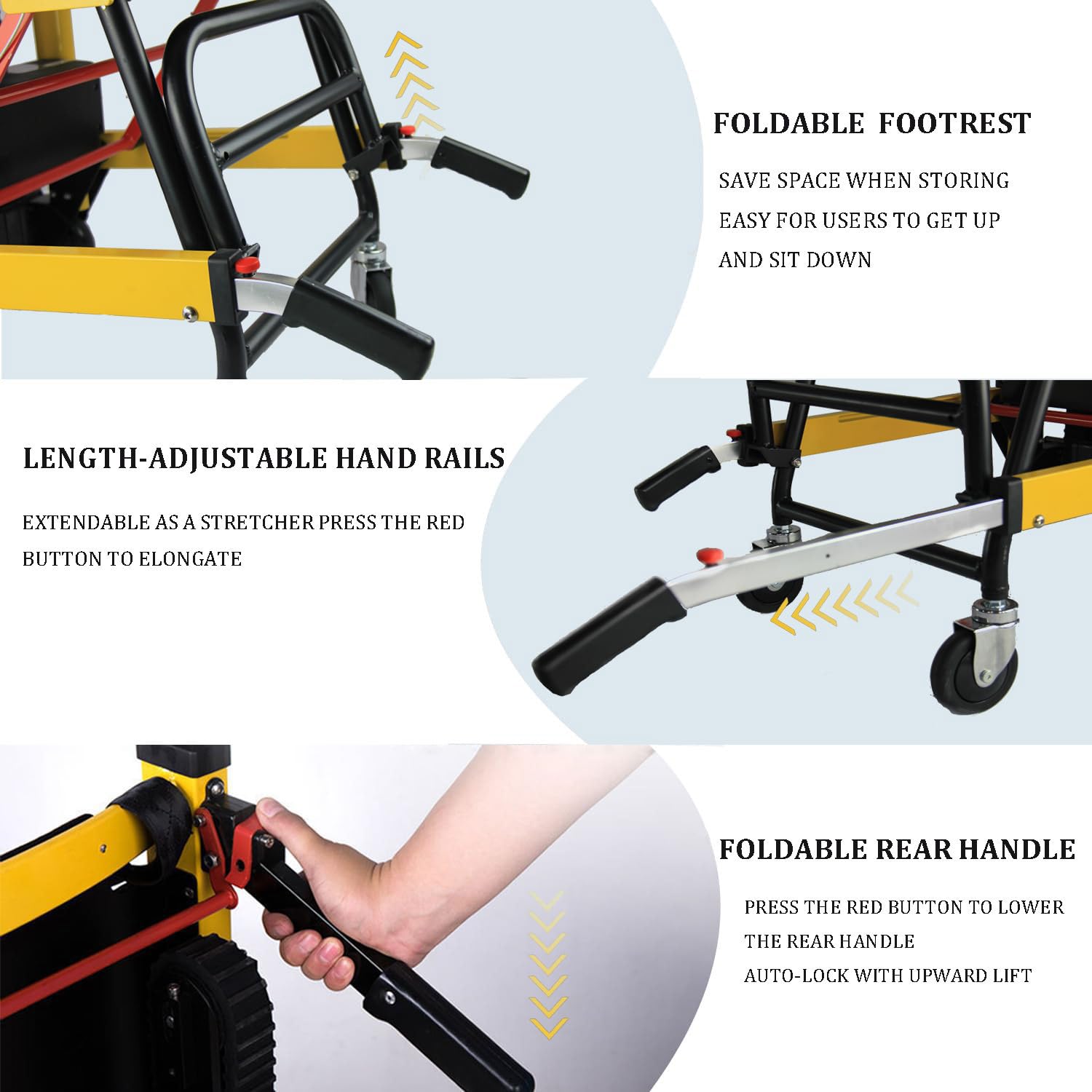 Sedia a rotelle elettrica per salire le scale, pieghevole, per tutti i terreni, regolabile a 3 velocità, display LCD, ideale per disabili e anziani