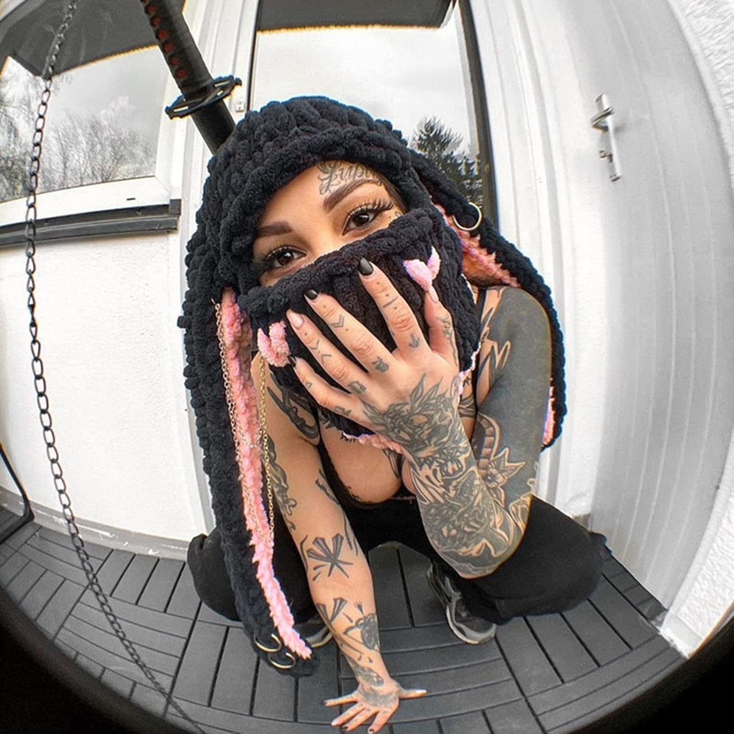 Miniatura 3 de Sombreros bombarderos de invierno para mujer, sombrero de felpa lindo pasamontañas con orejas de conejo, sombrero divertido para esquí, senderismo,