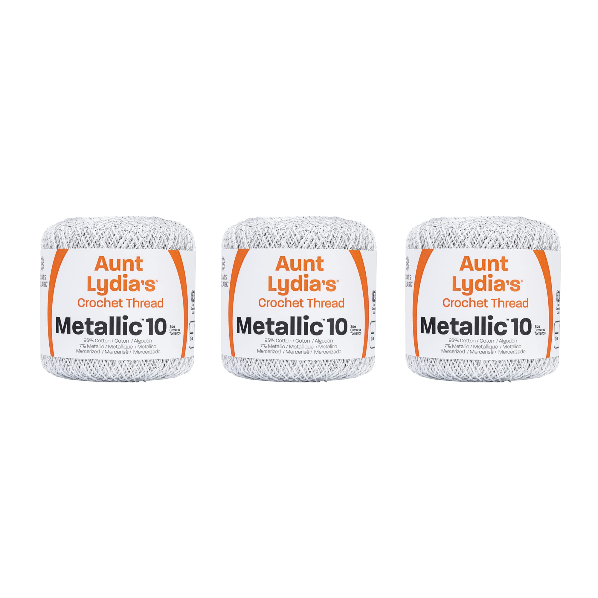 Aunt Lydia Metallic White/Silver Yarn - 3 Pack of 100y/91m - Mixed Materials - 10-100 Yards - Knitting/Crochet
