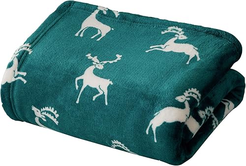 Miniatura 7 de FY FIBER HOUSE Manta navideña de franela para decoración del hogar, para sofá, con estampado de renos, 50 x 60 pulgadas, color verde