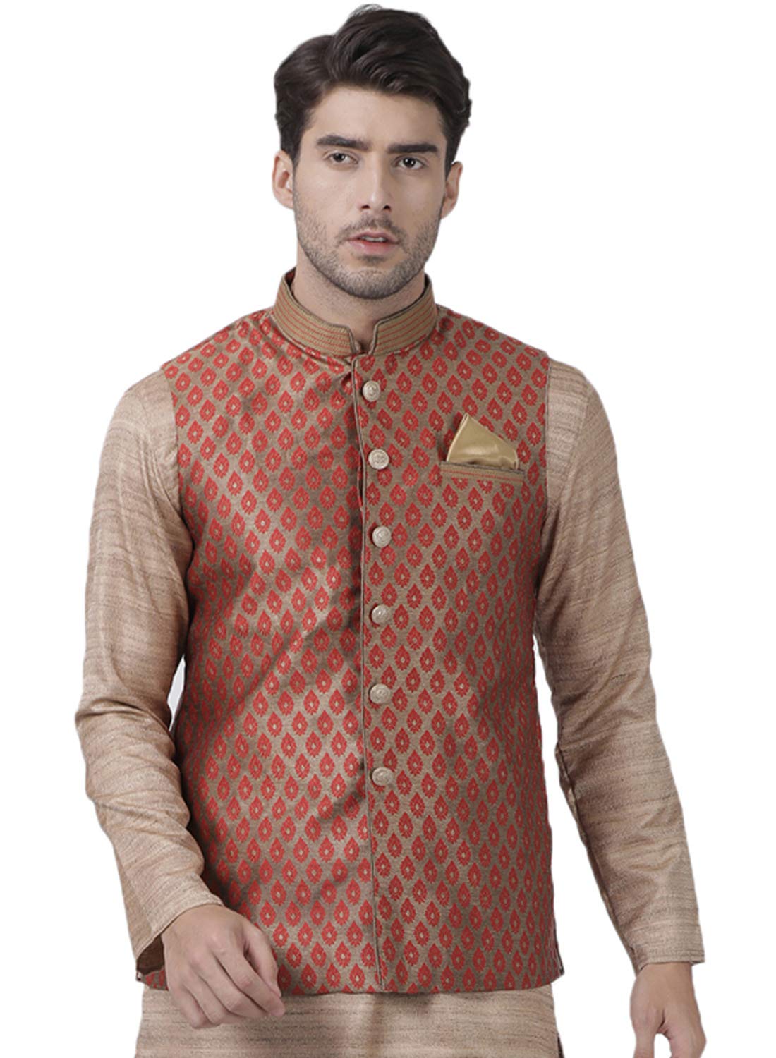 Men's Black Cotton Silk Blend Ethnic Jacket-image-38