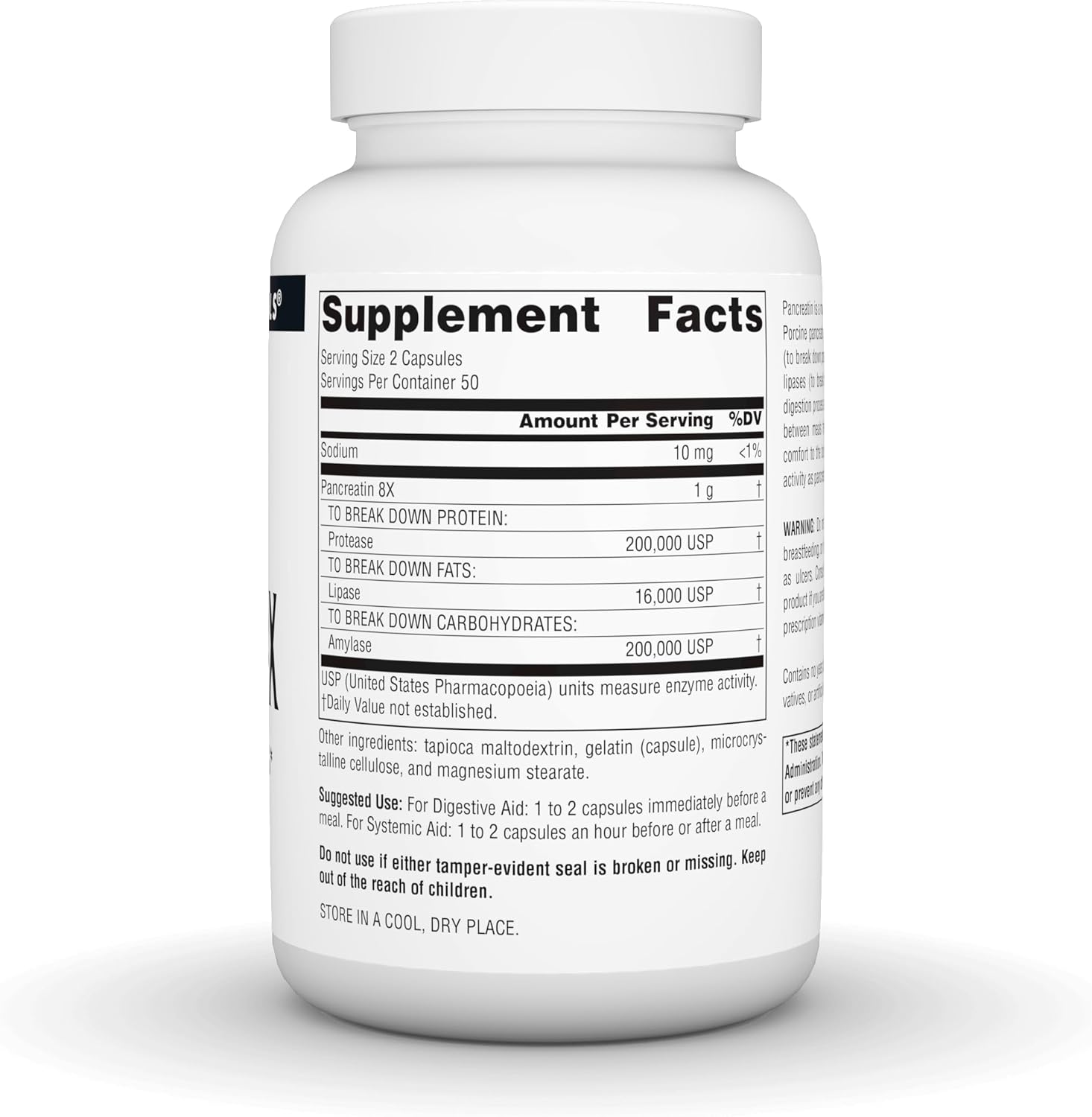 Source Naturals Pancreatin 8X, 500 mg Digestive Enzymes - 100 Capsules