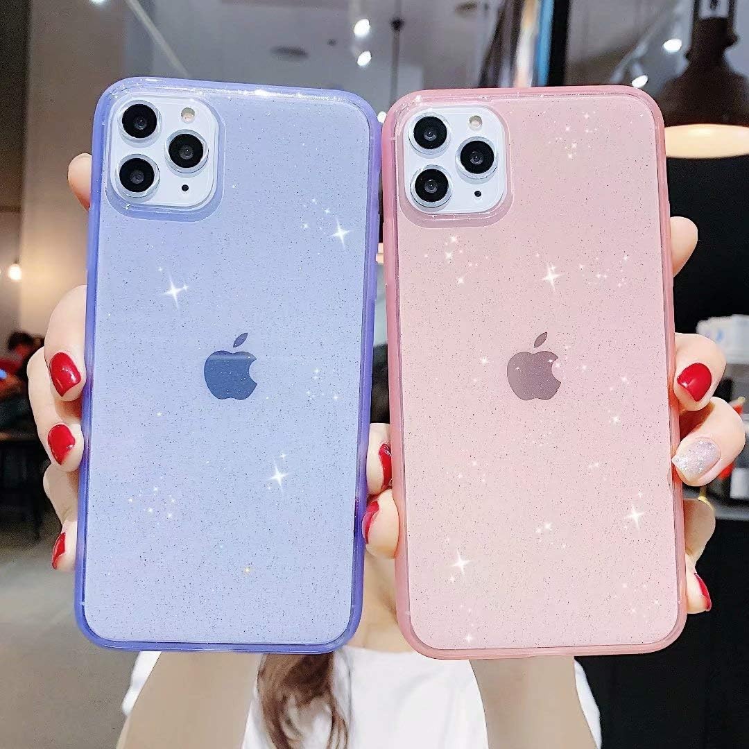 Anynve iPhone 11 Pro Case, Clear Glitter Bling Sparkle Case [Anti-Shock Matte Edge Bumper Design] Cute Slim Soft Silicone Gel Case Compatible for Apple iPhone 11 Pro 5.8''-Clear