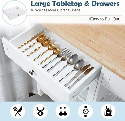 Miniatura 4 de AVAWING Carrito de isla de cocina rodante con almacenamiento, carrito de cocina de 42 pulgadas de ancho con 2 ruedas, carrito de café con cajones y